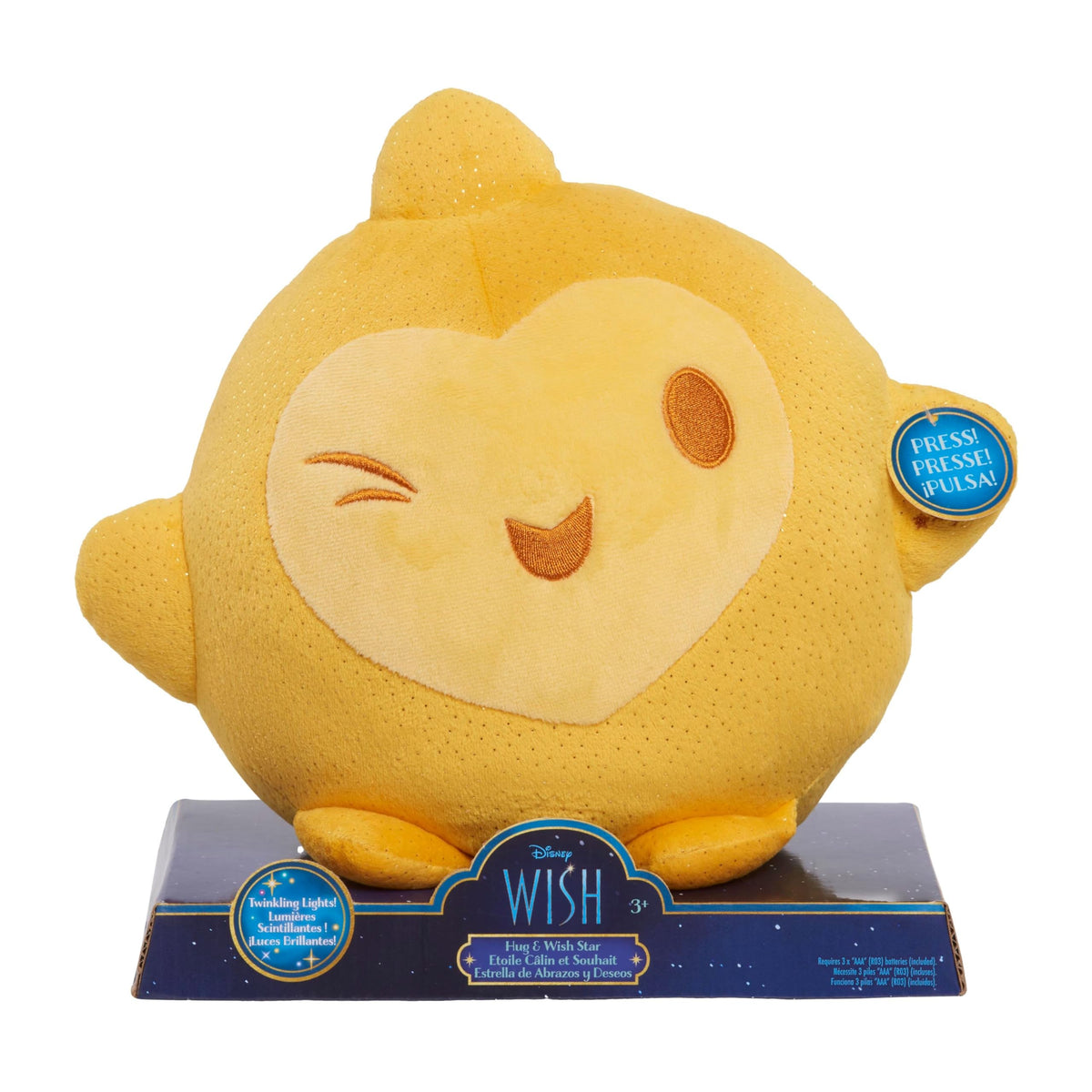 Just Play Disney Wish Hug & Wish Star 10-Inch Glowing Plush Star, Soothing Night Light, Officially Licensed Kids Toys for Ages 3 Up