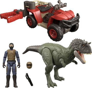 Mattel Jurassic World Pack with Vehicle, Human & Dinosaur Action Figure, Capture Claw ATV Pack, Catch & Launch Storytelling Features