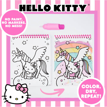 Hello Kitty Aqua Art Pad, 4 Art Pages, On The Go Reusable Water-Reveal Activity Pad, Mess Free Arts and Crafts, Paint with Water Brush Set, Kids Toys