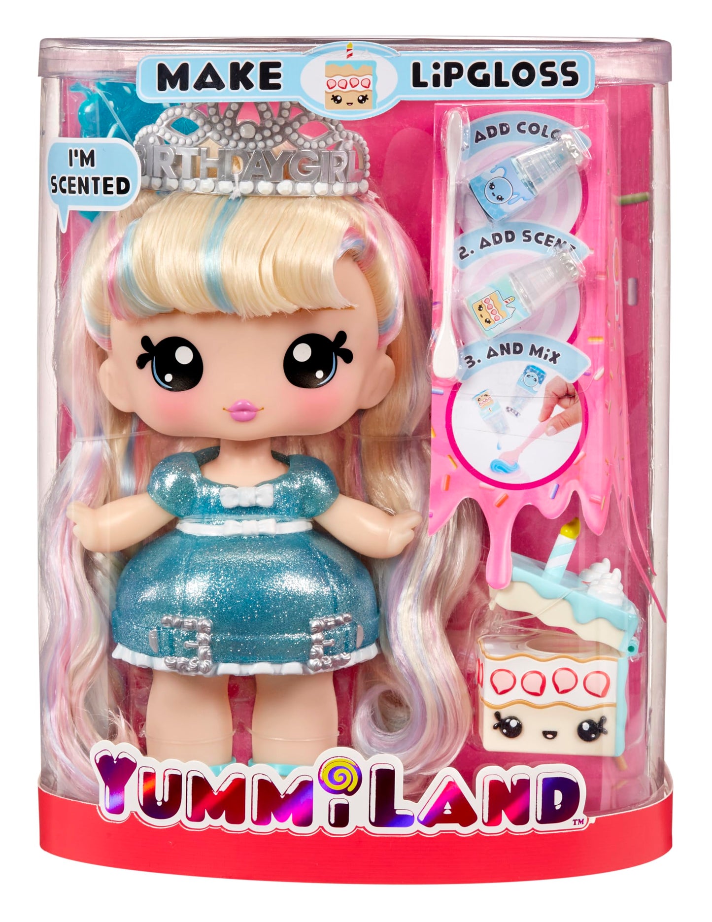 Yummiland Large Doll + Lipgloss Pet- Birthday Cake