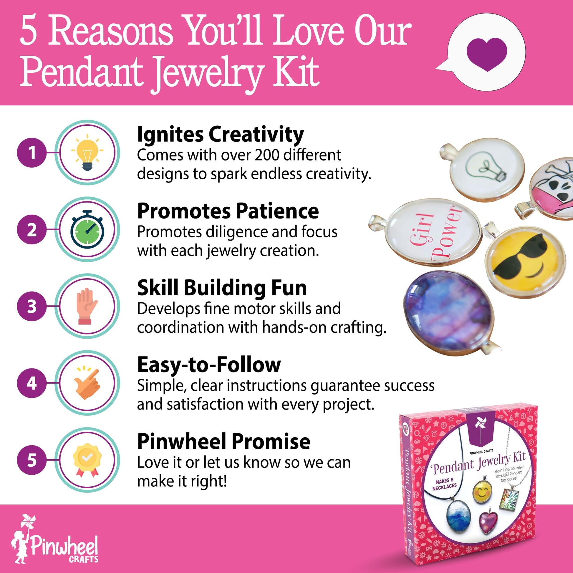 Pinwheel Crafts Pendant Jewelry Making Kit for Girls 8-12+ Years, Necklace and Bracelet Making Kit for Kids - Single Craft to Create Multiple Necklace