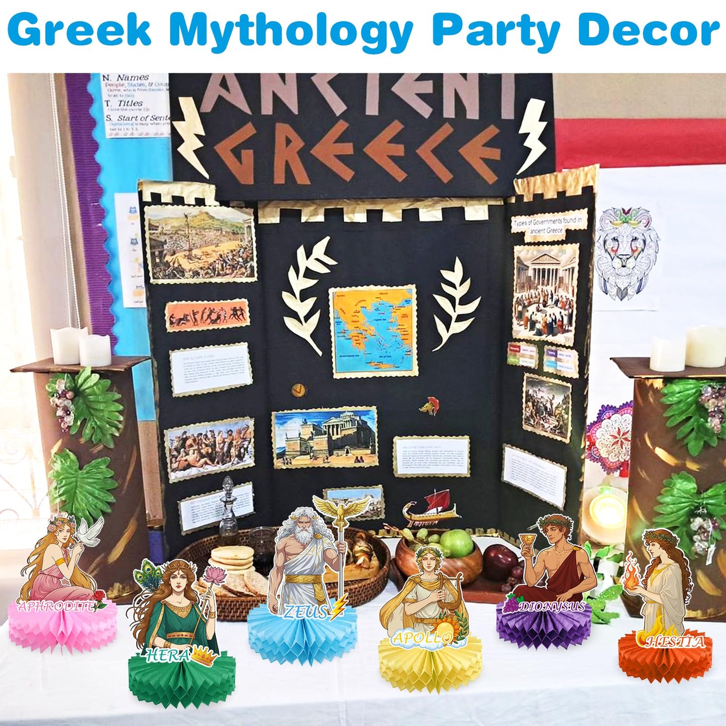 Greek Mythology Honeycomb Centerpieces Table Decorations, 15pcs Olympian Gods Honeycomb Centerpieces, Htabiol Greek Mythology Decor, Greek Gods Party