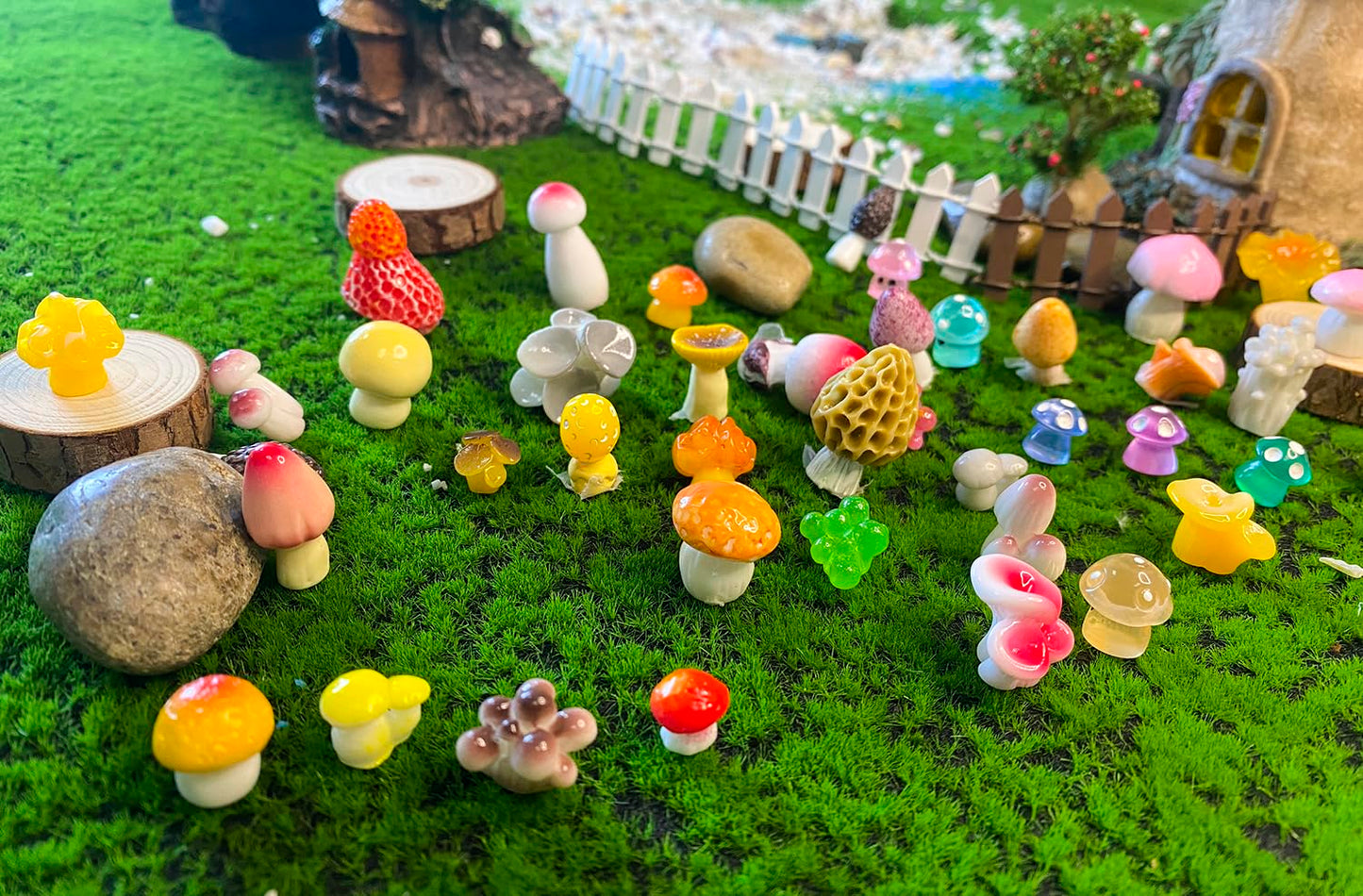 HETRUUOP 72PCS MiNi Mushroom Tiny Resin Mushroom Figurines 72 Style Mini Mushrooms Small Little Resin in Bulk for Miniature Landscape Aquarium Potted