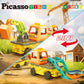 PicassoTiles Magnet Tiles Building Block 2-in-1 Excavator & Backhoe Brick Compatible Construction Playset with Car Base Magnetic Character Action