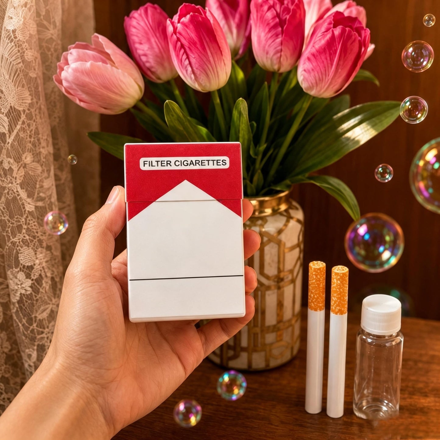 Bubble Cigarette Blower Kit, Realistic Fake Cigarette Bubble Blower, Mini Cigarette Bubbles Maker for Stress Relief Men Women, Birthday Christmas