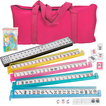 LEMY 166 Tiles American Mahjong Set w/Soft Carrying Bag - Classic Full Size Complete Mah Jongg Set - 4 Colored All-in-One Racks/Pushers - Rules