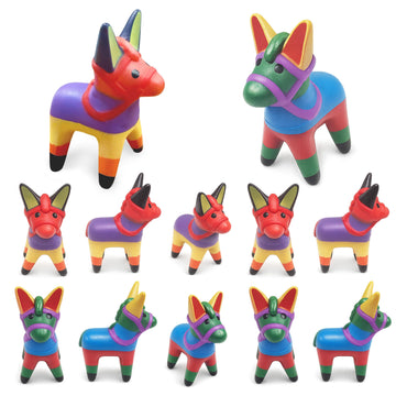 GiftExpress Fiesta Donkey Figurines, 12 Pack Mini Vinyl Rubber Donkey Ducks Toys, 3 Inch Table Decorations & Party Favors for Cinco de Mayo, Taco