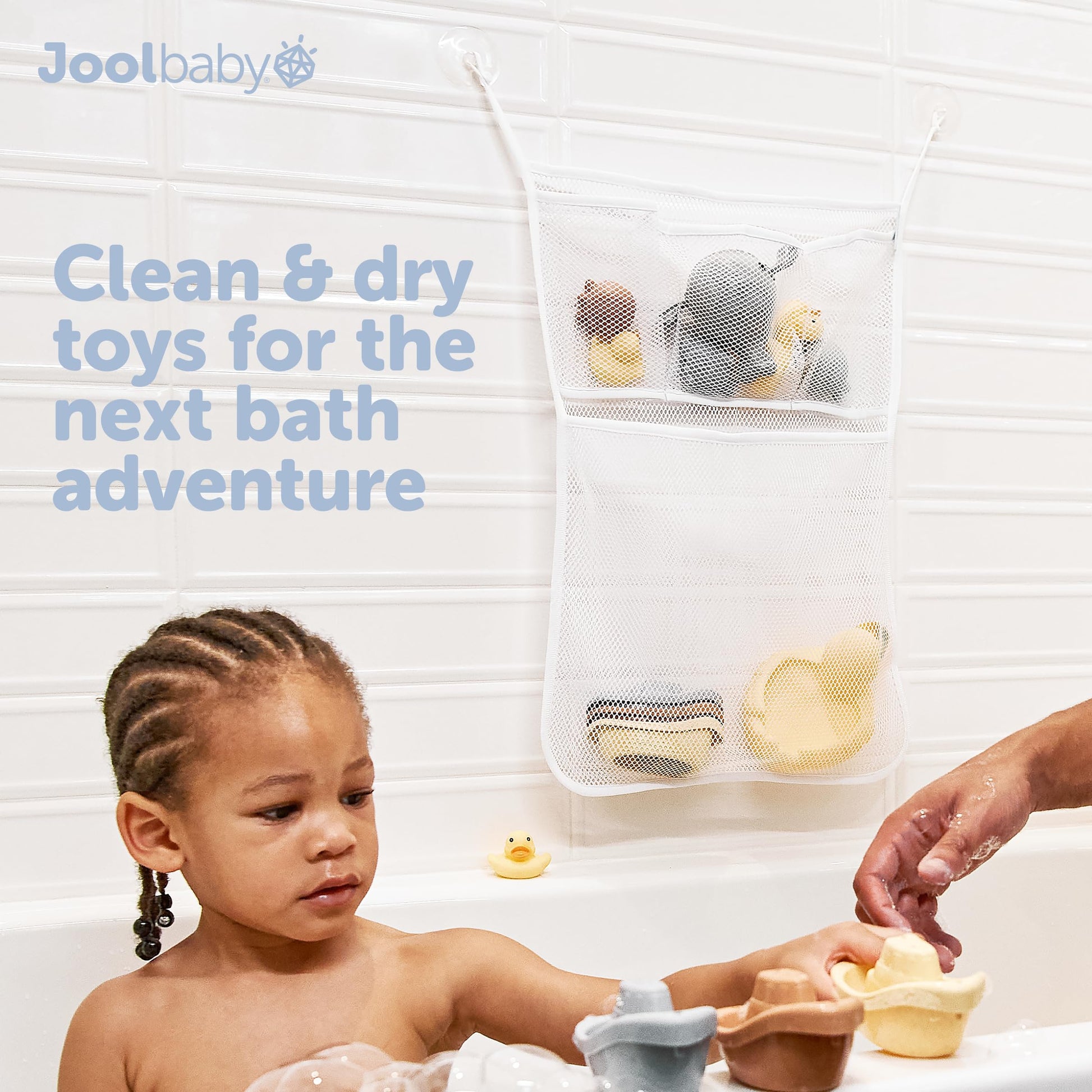 Jool Baby Bath Toy Storage Bag - Mesh Holder for Kids Bathtub Toys - Suctions to Wall, Machine Washable