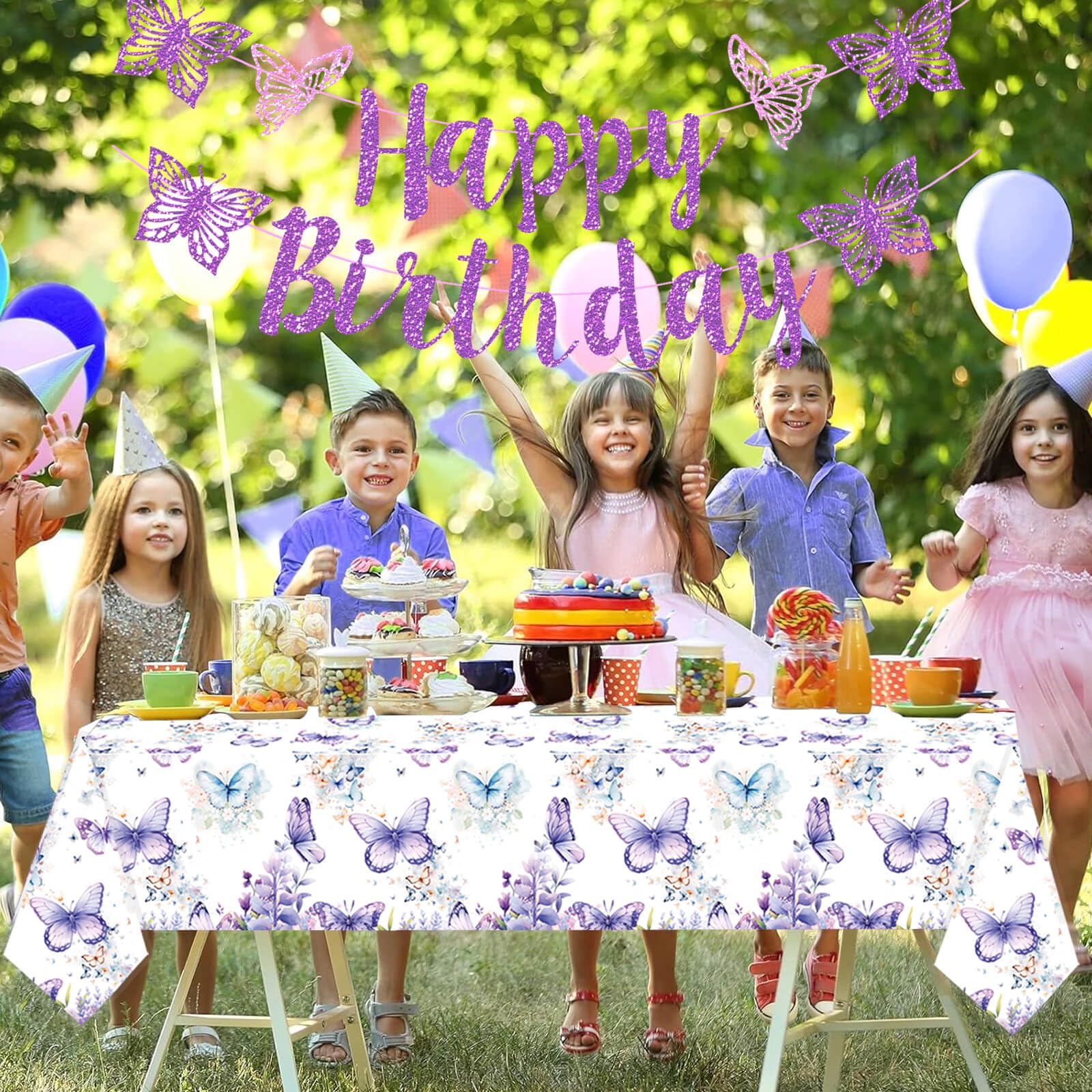 Letromp 3 Pcs Butterfly Birthday Tablecloth Watercolor Purple Butterfly Table Covers for Spring Butterfly Theme Girls Baby Shower 1st 2nd 3rd 4th Bday