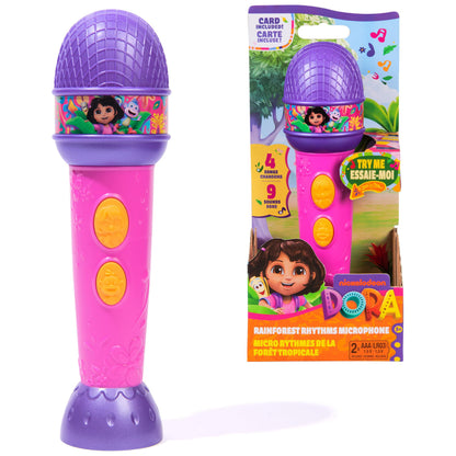 Dora, Rainforest Rhythms Microphone with Music, Sound Fx & Bilingual Phrases, Kids Toys for Girls & Boys Ages 3 and Up