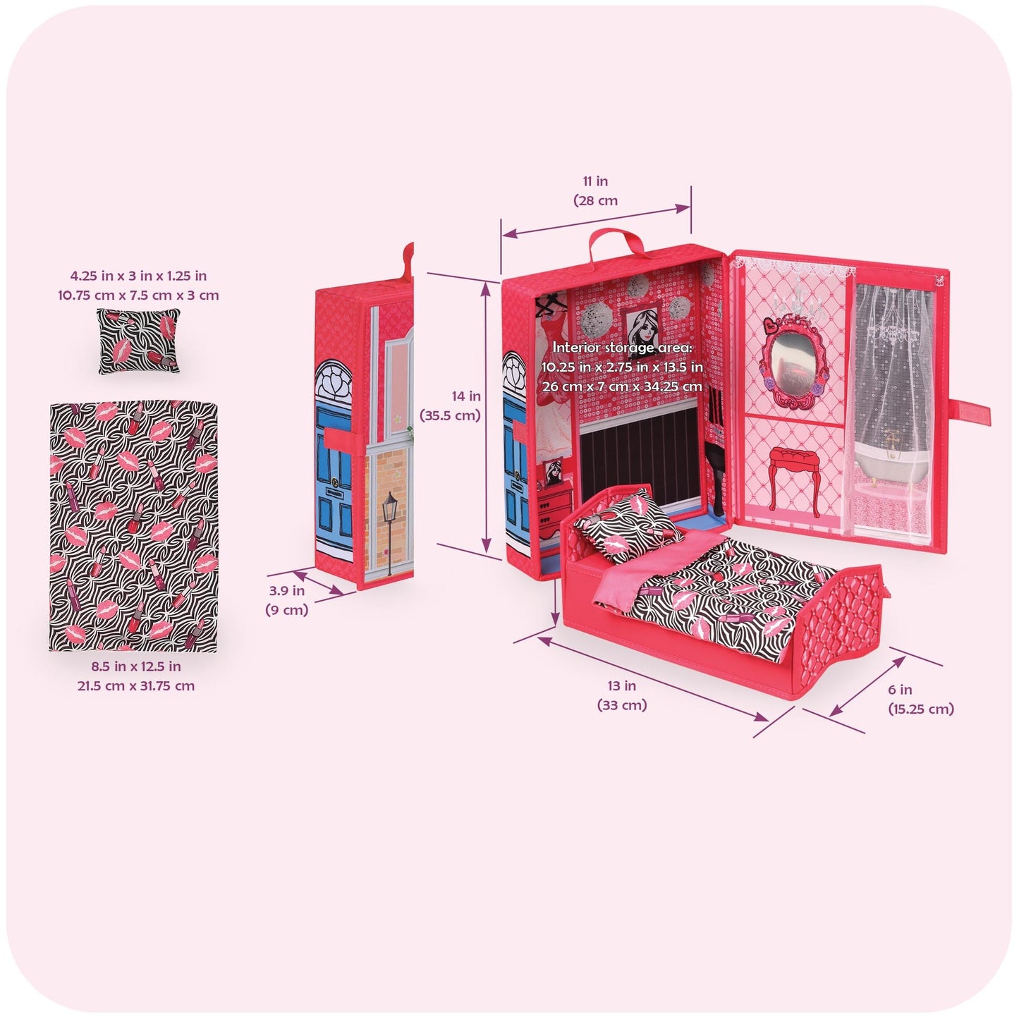 Badger Basket Portable Home & Go Dollhouse Playset with Travel Storage Case & Accessories - for 12-Inch Dolls - Convenient & Compact