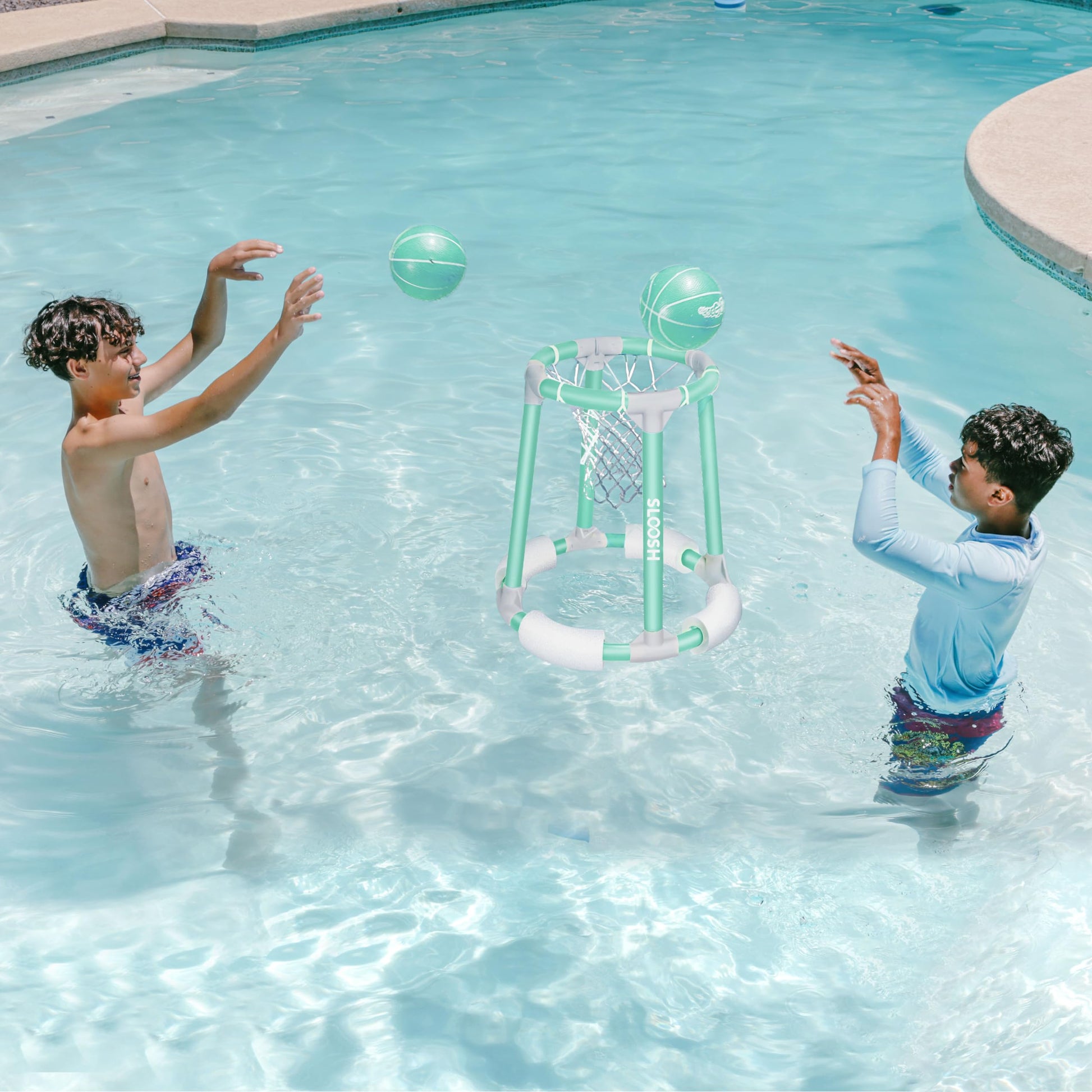 Sloosh Pool Basketball Hoop Toys, Floating Basketball Pool Game, Swimming Floats Toys with Balls Pump, Summer Outdoor Water Play Toy for Kids