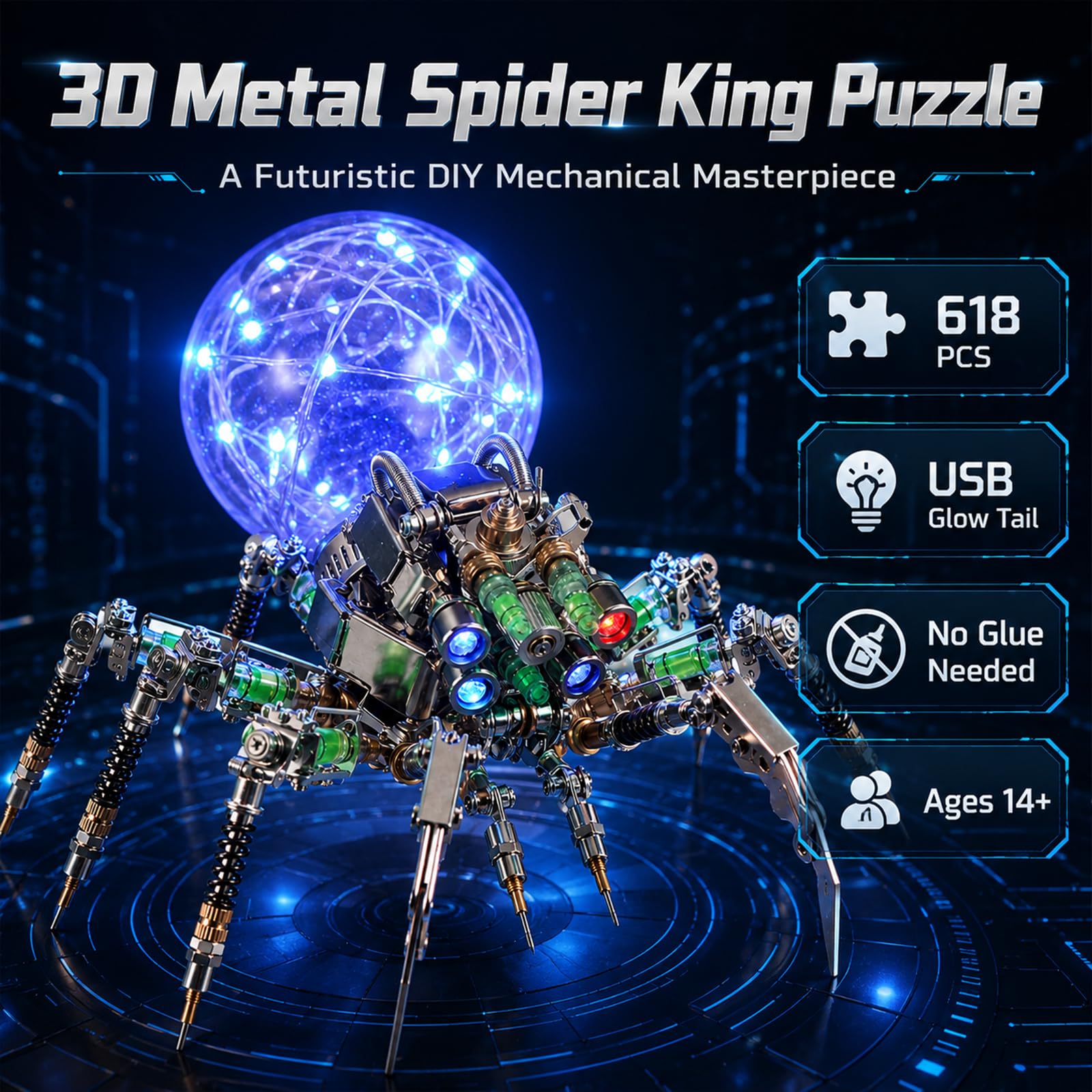 3D Metal Puzzle for Adults,Spider Puzzle Building Set?3D Metal Model Kit, Brain Teaser Puzzles DIY Assembling for Stress Relief - High end Men's Gift