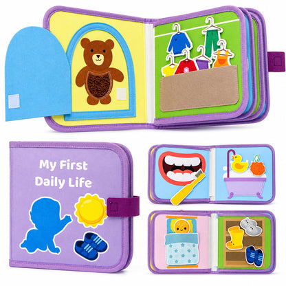 VAXRINO Busy Book for Toddlers 1-3,Montessori Daily Life Felt Activity Book