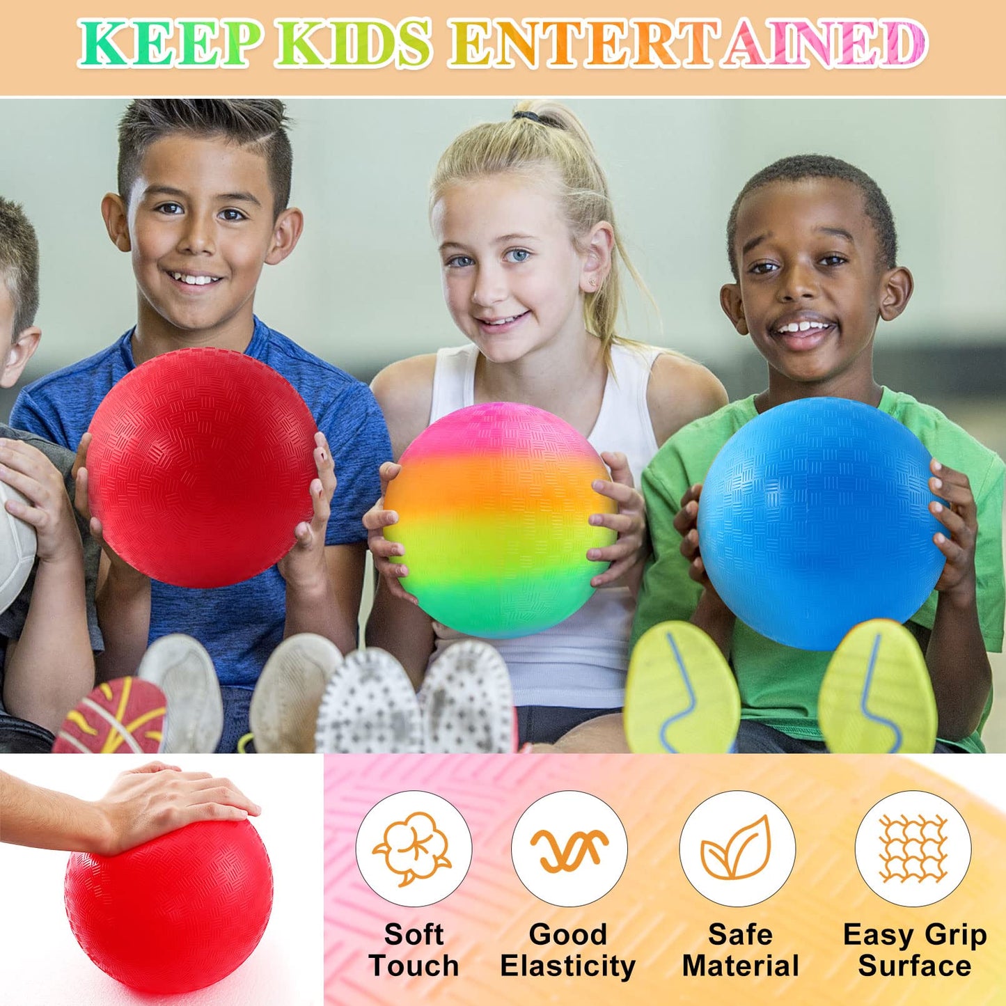 Nakotii 6PCS Playground Balls,8.5 Inch Inflatable Dodge Balls,Dodgeball Balls,Rubber Bouncy Dodge Ball with 1 Hand Pump for Indoor Outdoor Games Camps