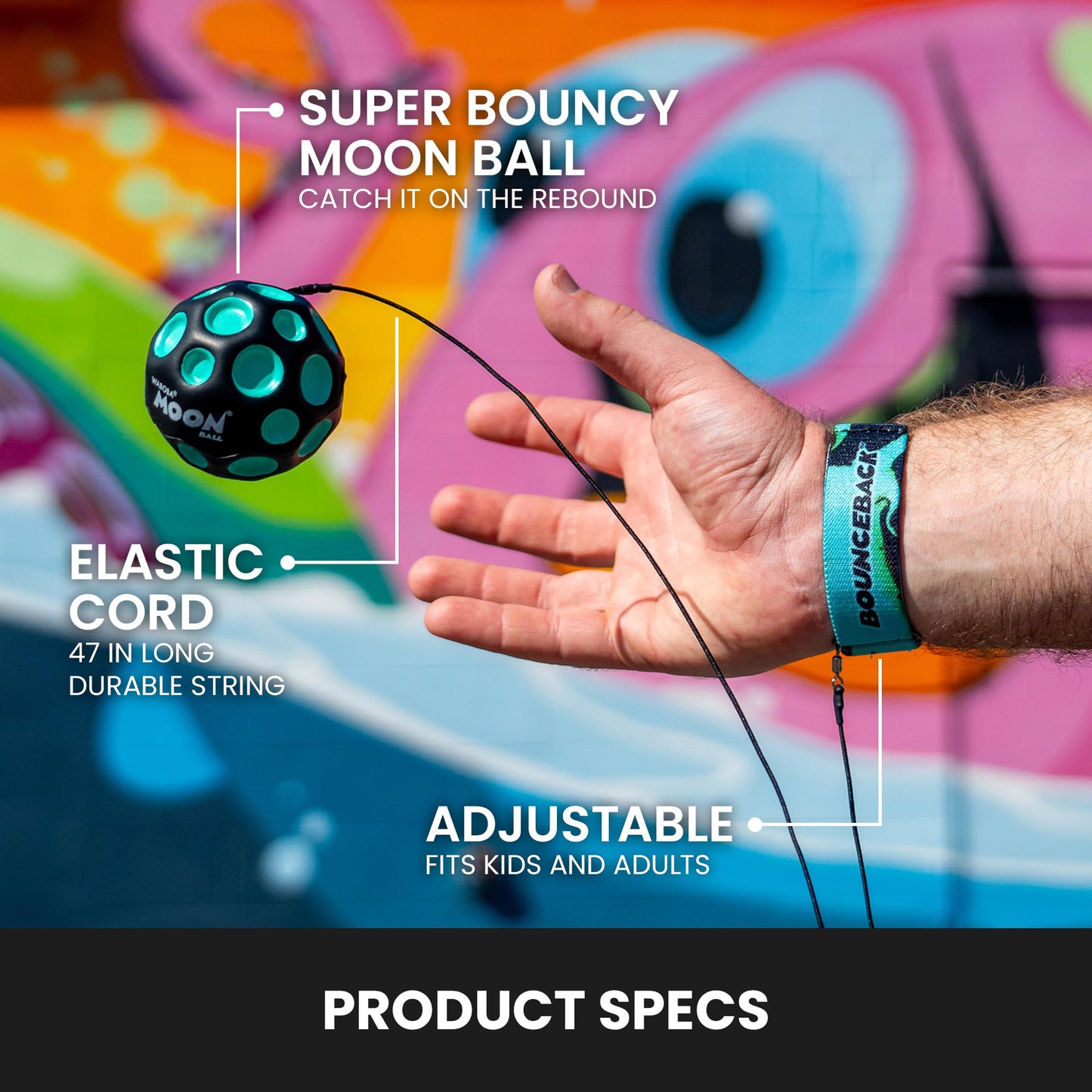 Waboba Bounceback Returning Black and Blue Moon Ball Hyper Bouncy Balls