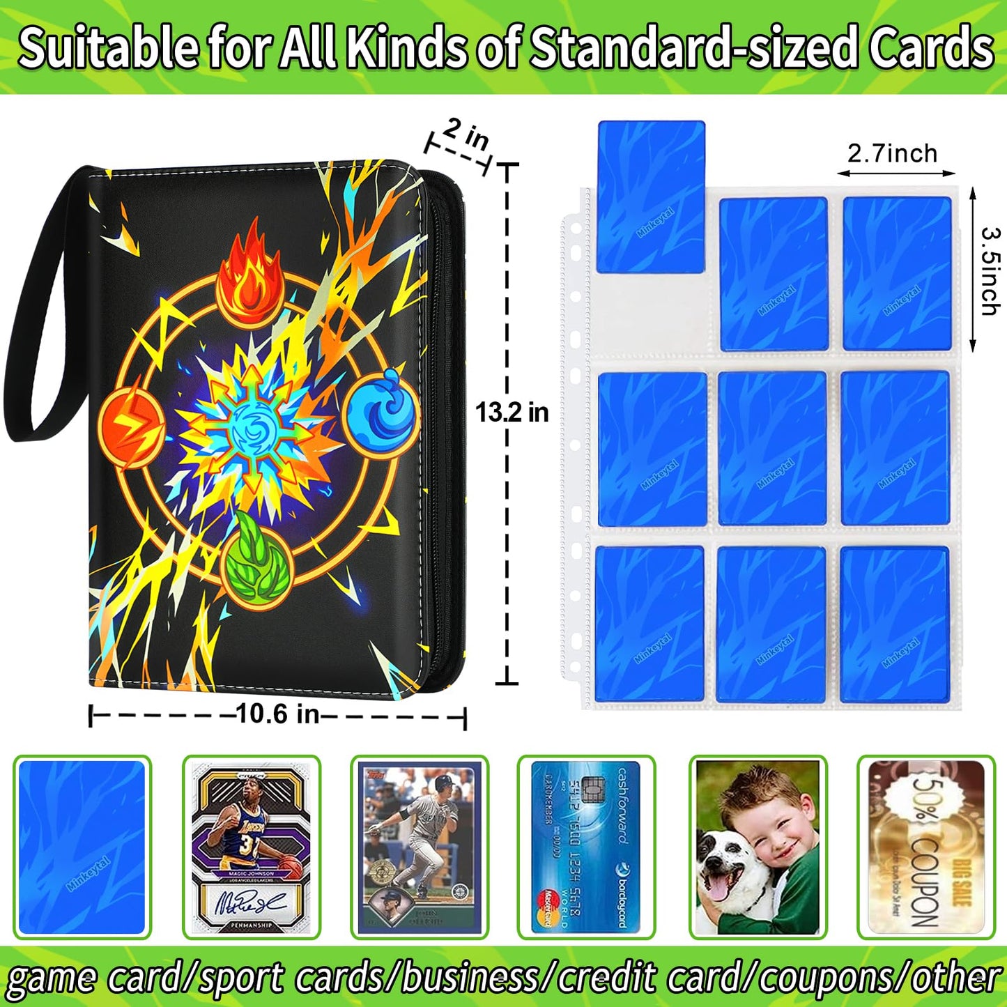 Card Binder for Cards, 9-Pocket Trading Card Binder with 50 Removable Sleeves Fits 900 Cards, Great Creative Design Card Collection Binder Album Gift