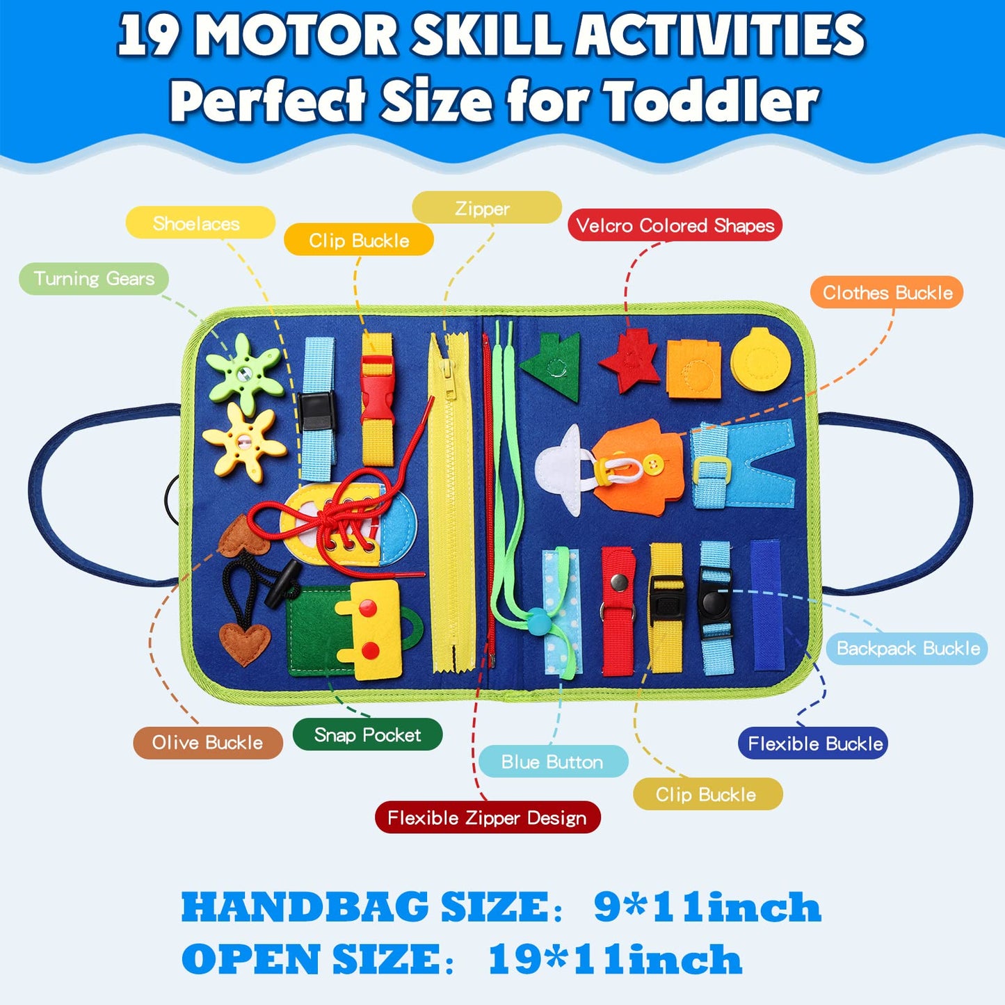 Guolely Busy Board Montessori Toy for 3-6 Year Old Toddlers - Educational Activity Developing Sensory Board for Fine Basic Dress Motor Skills - Travel