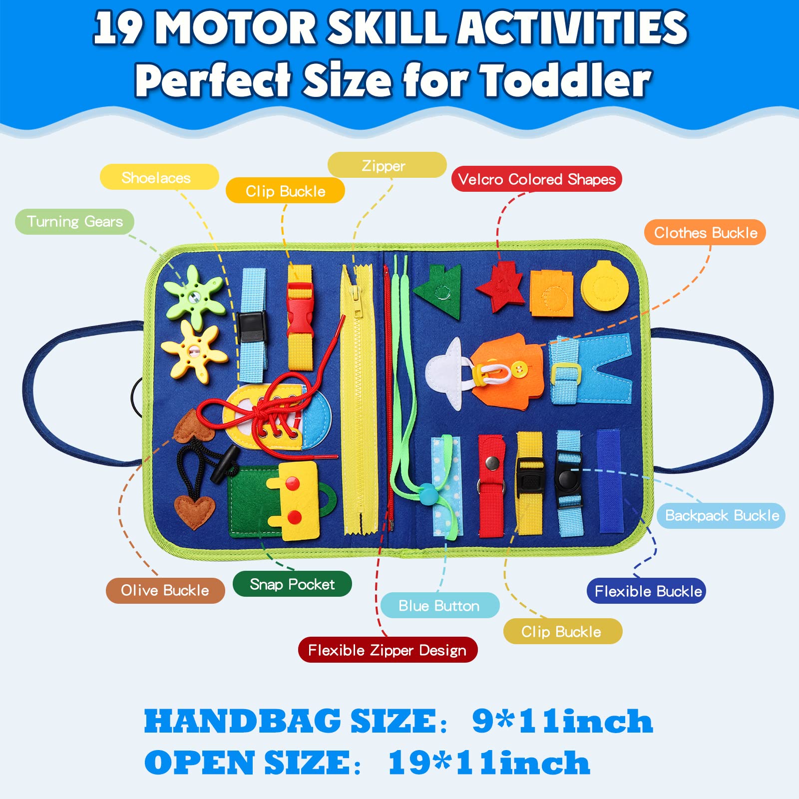 Guolely Busy Board Montessori Toy for 3-6 Year Old Toddlers - Educational Activity Developing Sensory Board for Fine Basic Dress Motor Skills - Travel