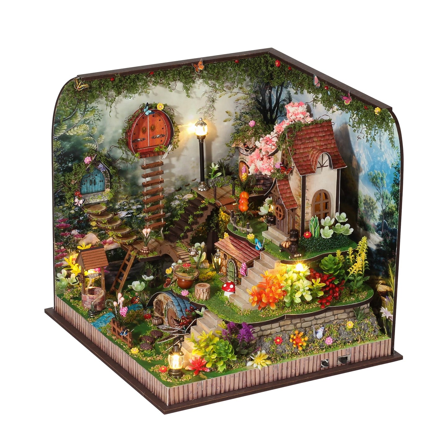 Splashora DIY Miniature Dollhouse Kit, Forest Fairyland with Cherry Blossom Tree, Tiny House Building Kit for Adults DIY Crafts Birthday for Family