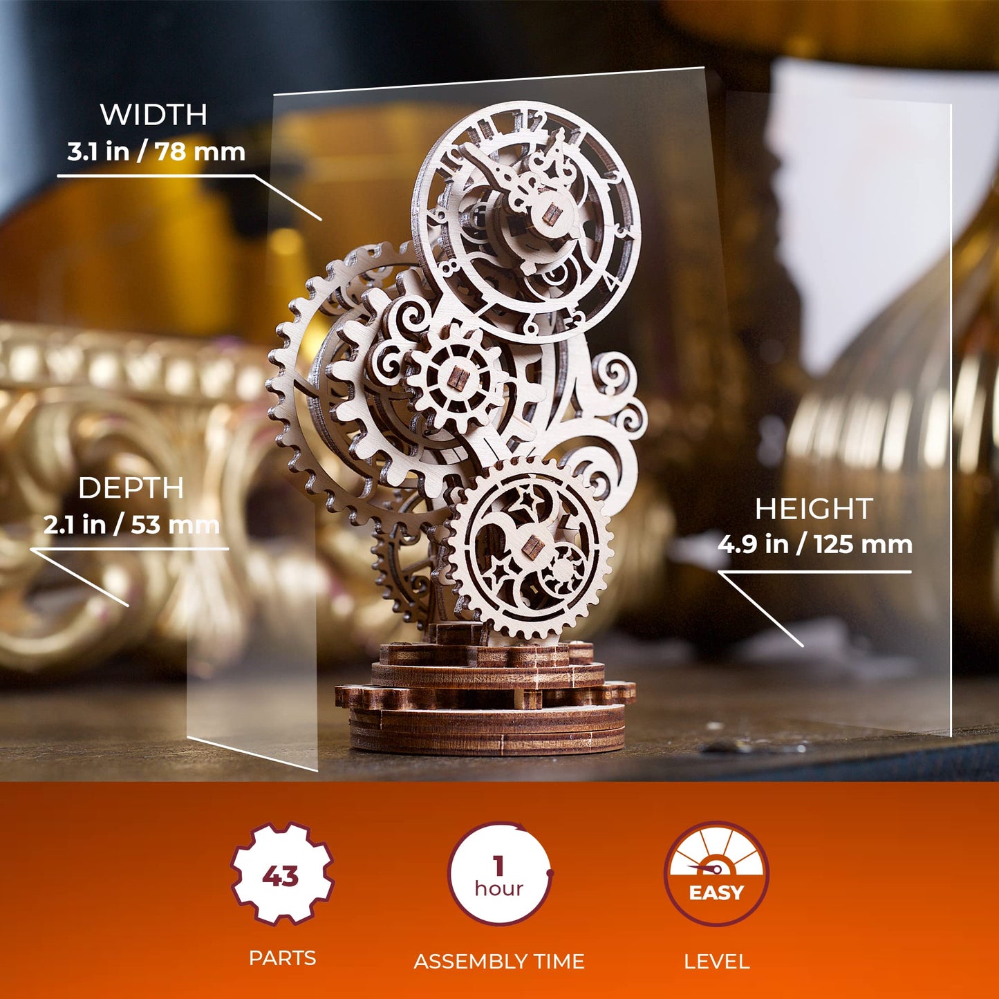 UGEARS Steampunk Clock 3D Wooden Puzzles for Adults - Wooden Model Kits for Adults Mechanical Build a Clock Kit Steampunk Decor Clocks Puzzle Brain