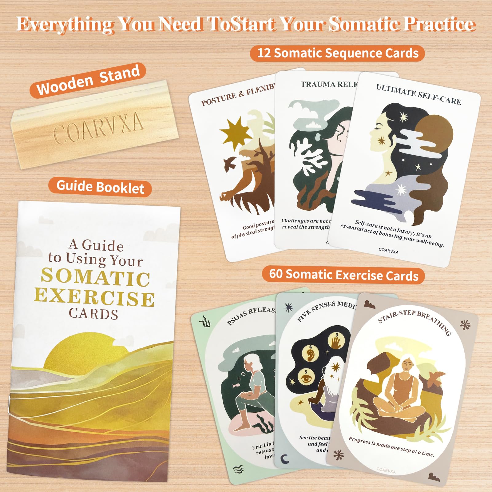 Somatic Therapy Exercise Cards for Women-60 Mindfulness Cards for Stress Reduction and Emotional Balance- Unique Motivational Gift for Yoga