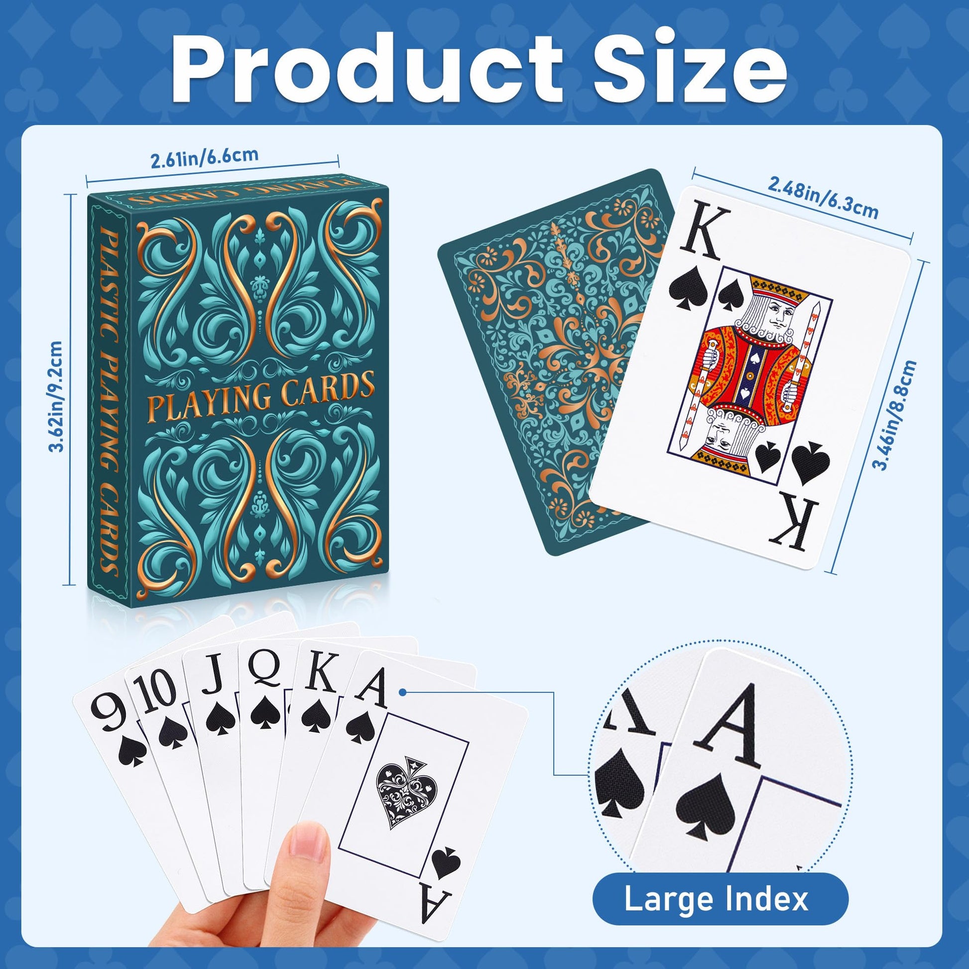 Playing Cards, Plastic Playing Cards Waterproof, Deck of Cards 2 Pack, Large Print Playing Card for Seniors Adults, Premium Poker Cards Set for Beach