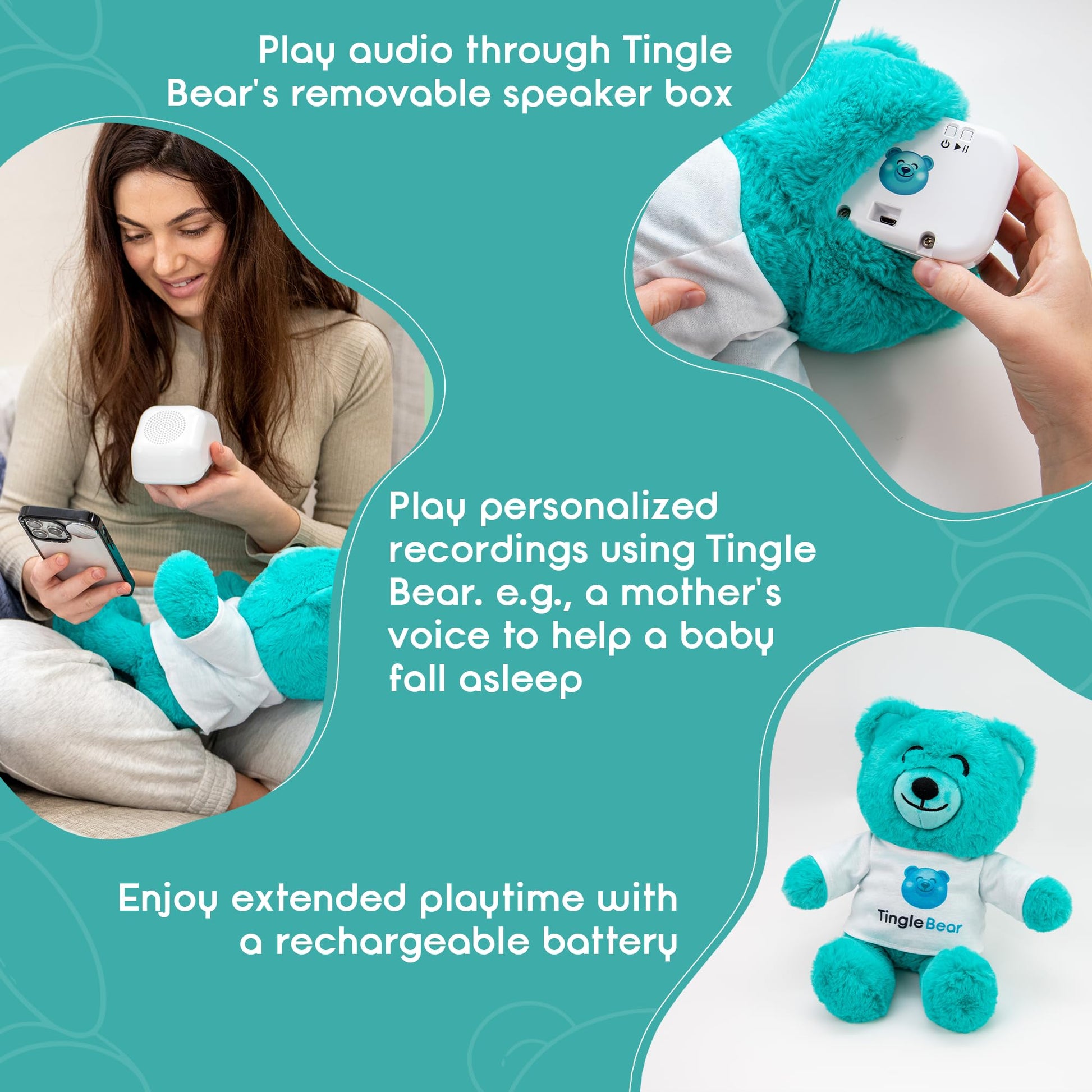 Tingle Bear The Original ASMR Teddy Bear - Super Soft Stuffed Toy & Relaxation Aid for Kids & Adults - Teddy Bear with Bluetooth Speaker to Play Any