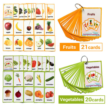 Zwttey Fruits,Vegetables 2 Sets of English Flash Cards Kids Pocket Card Learning Baby Toys for Children Pre-Kindergarten