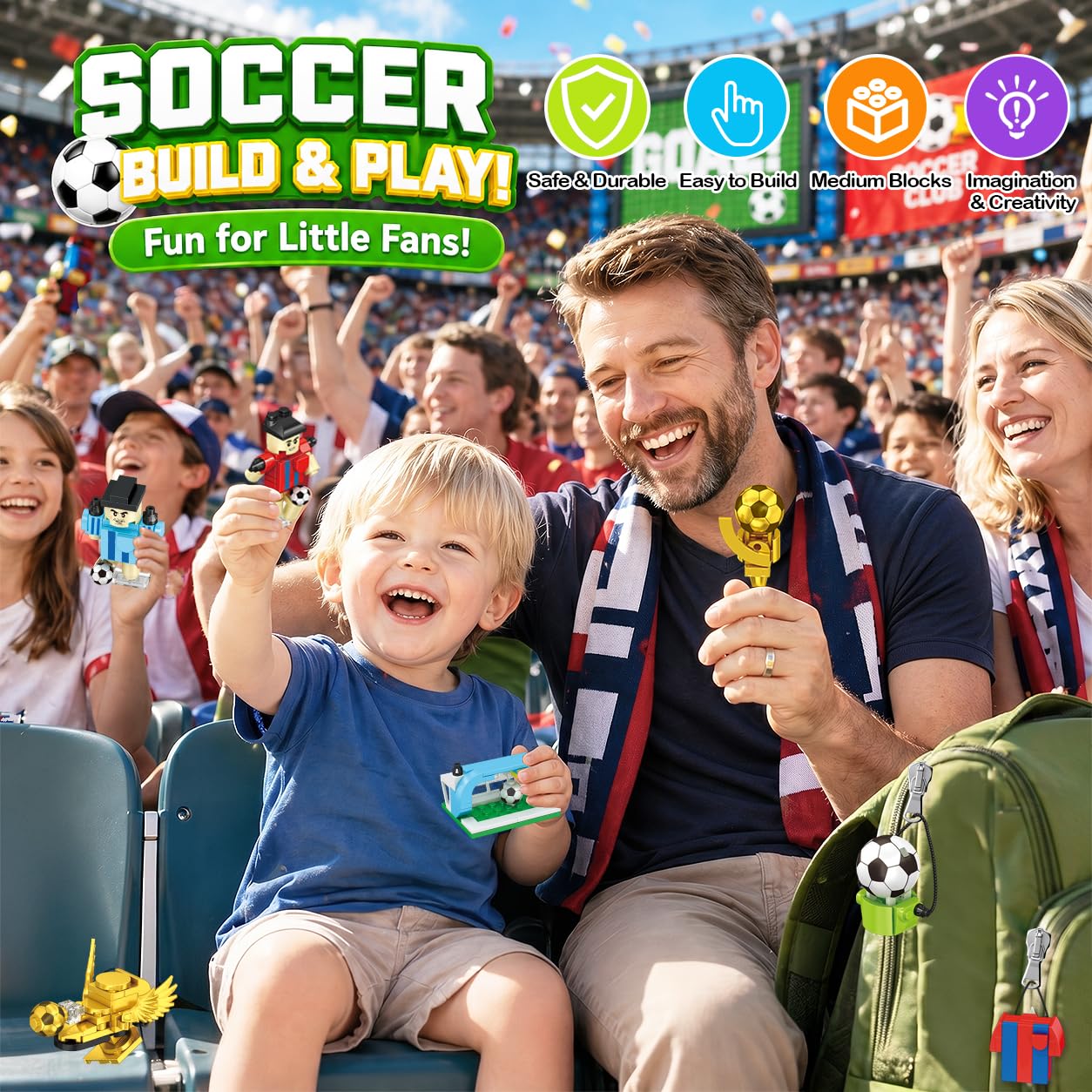 2026 World Soccer Cup Themed 24 Pack Building Blocks with Keychains, 600 PCS Sports Mini Building Toys, Individually Wrapped Party Favors, Classroom