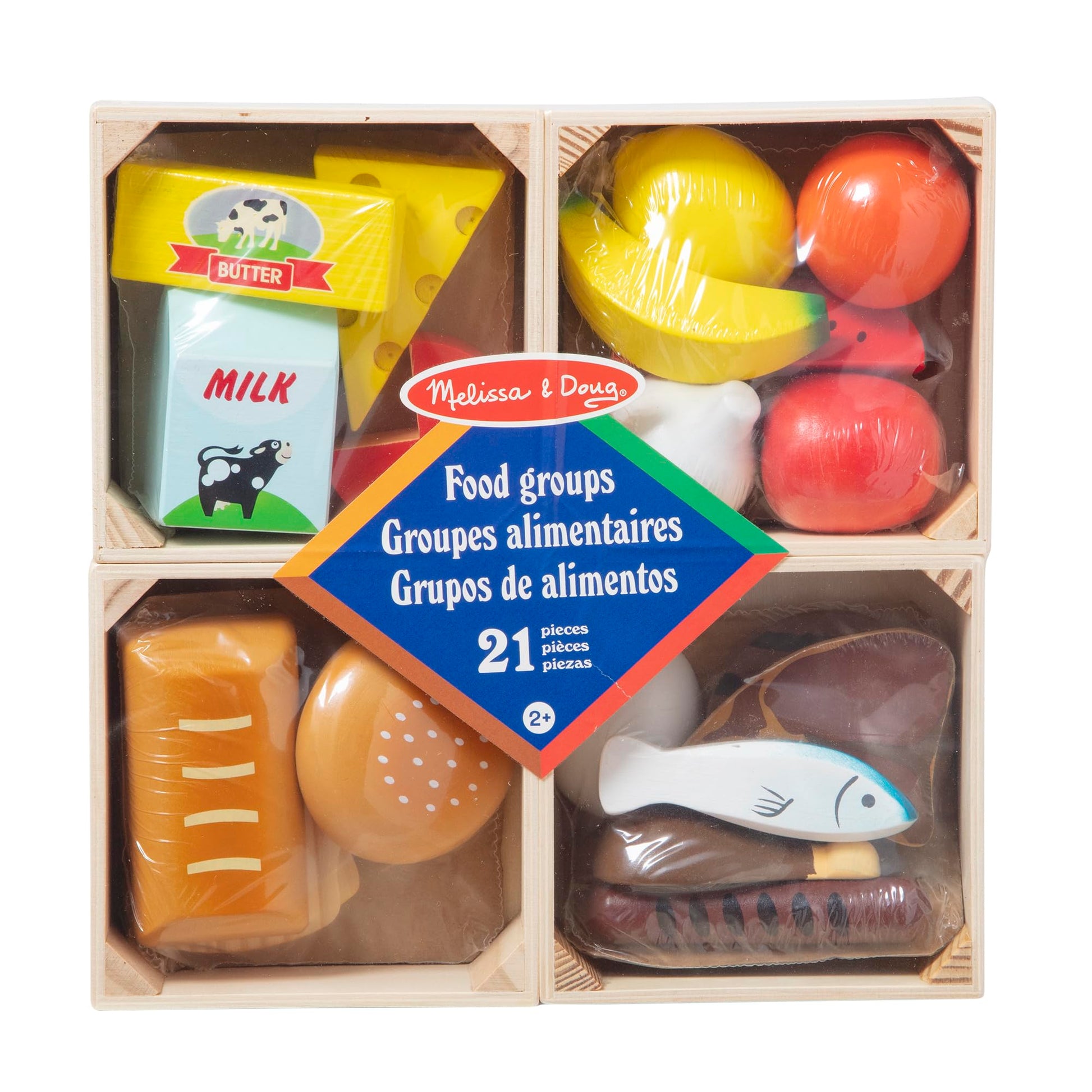 Melissa & Doug Food Groups, 21-Piece Wooden Toys Set of Pretend Play Food & Kids Play Kitchen Accessories, Preschool Toys for Girls & Boys Ages 3+