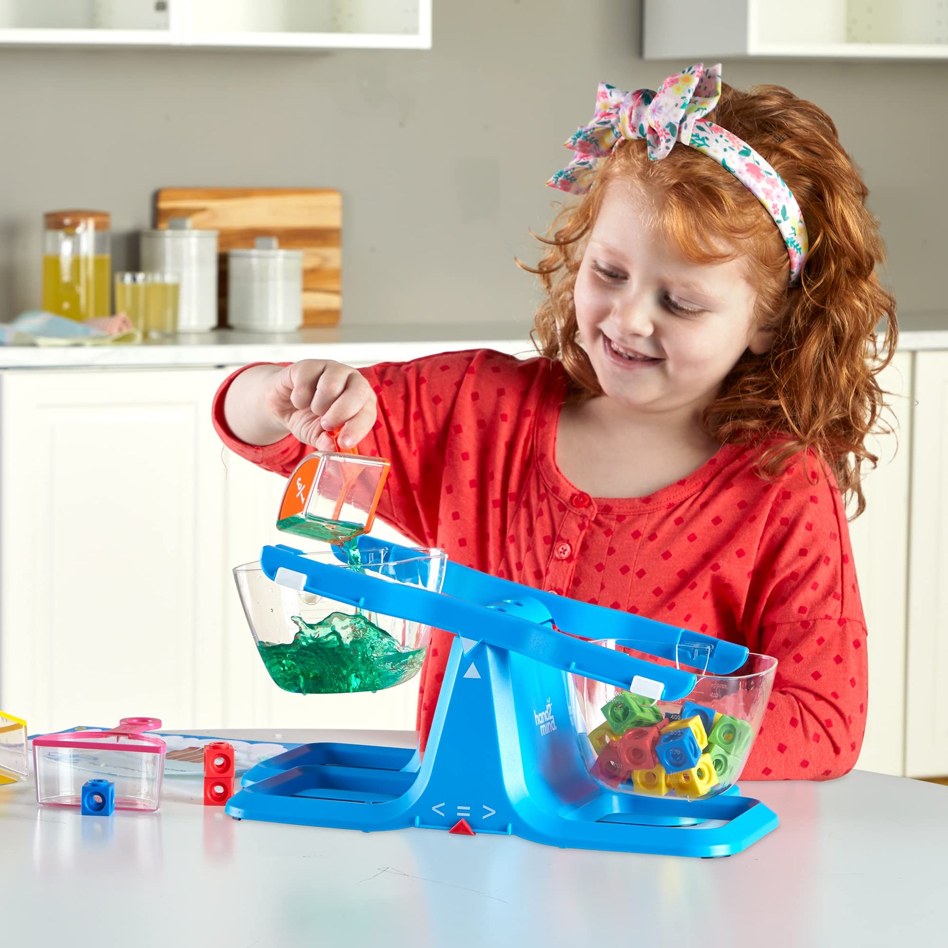 hand2mind Let's Learn to Measure Activity Set, Kids Measuring Cups, Bucket Balance, MathLink Cubes and Activity Cards Set, Teacher Supplies, Classroom