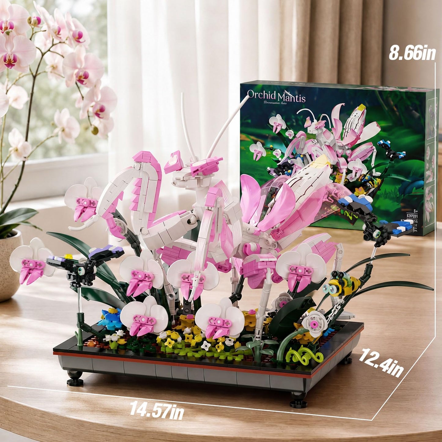 GXJTYYBS Orchid Praying Mantis Flowers Bonsai Building Set, MOC Insects Nature Inspired STEM Kit for Adults, Stunning Desk Decor for Home/Office,