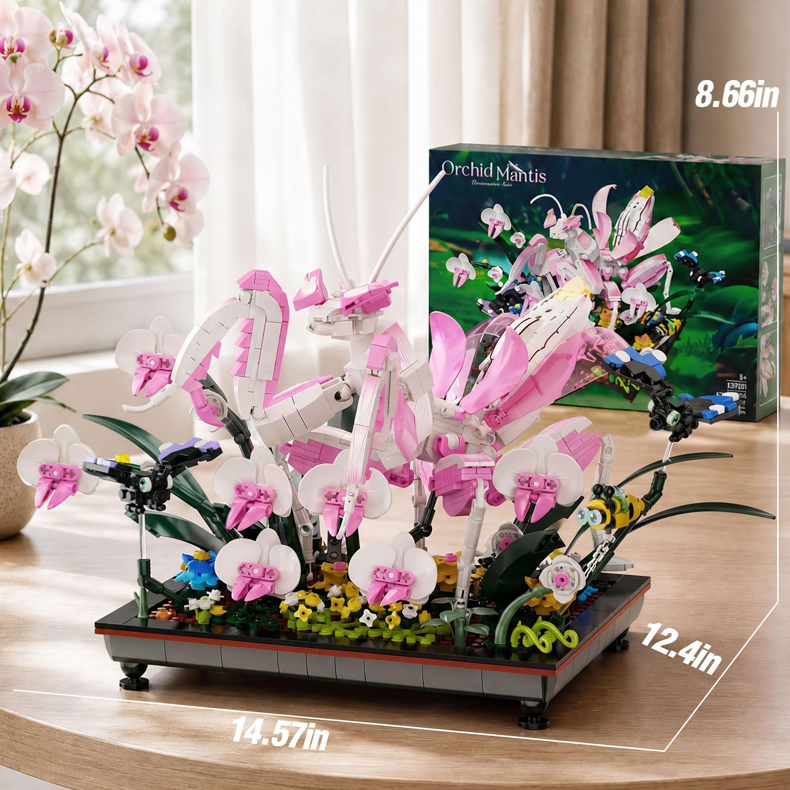GXJTYYBS Orchid Praying Mantis Flowers Bonsai Building Set, MOC Insects Nature Inspired STEM Kit for Adults, Stunning Desk Decor for Home/Office,