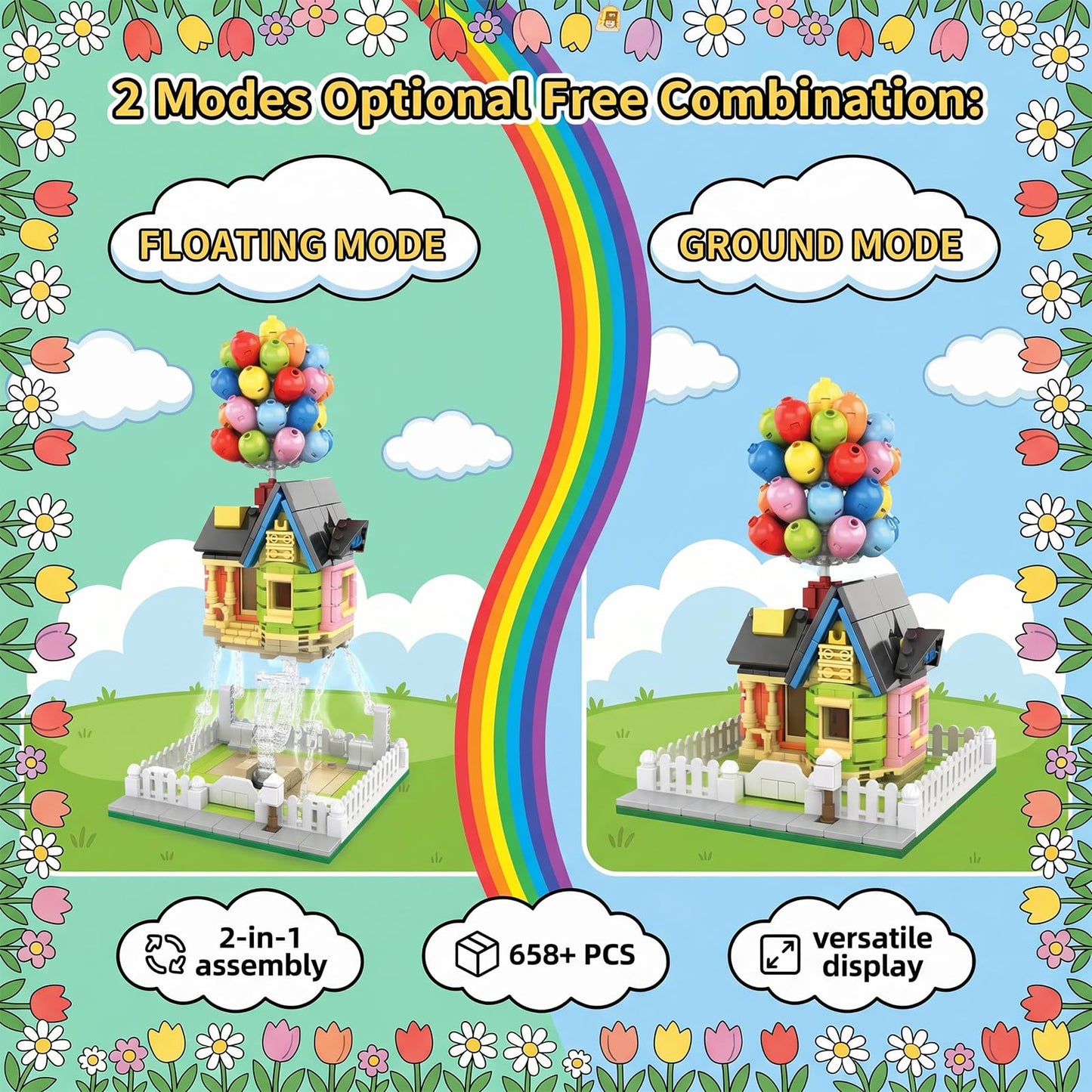 JYLWSMHMU Up Balloon House Building Blocks Set Classic Film Brick Model Collectible 12.8in Tall Display Shelf Gift 658 Pcs