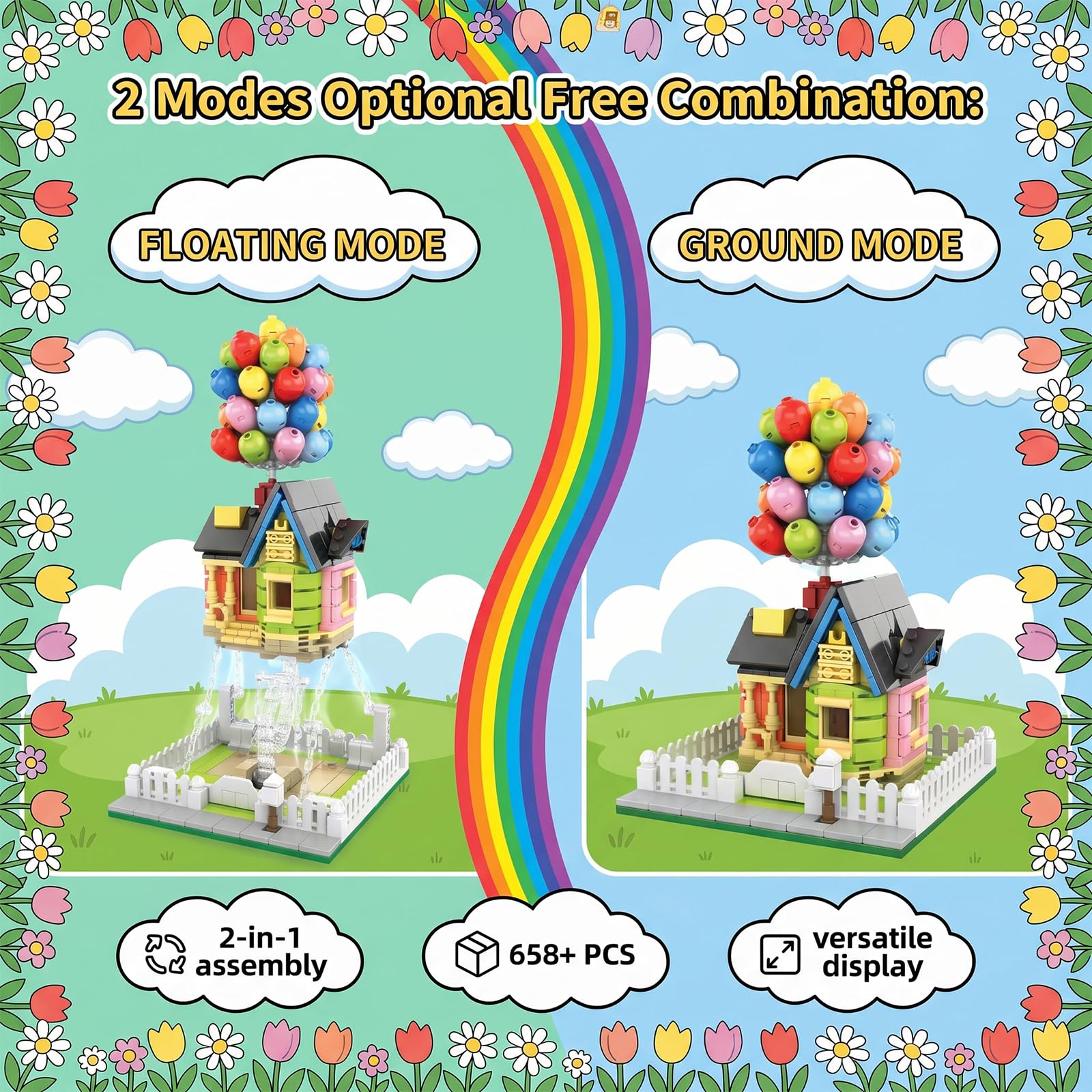 JYLWSMHMU Up Balloon House Building Blocks Set Classic Film Brick Model Collectible 12.8in Tall Display Shelf Gift 658 Pcs