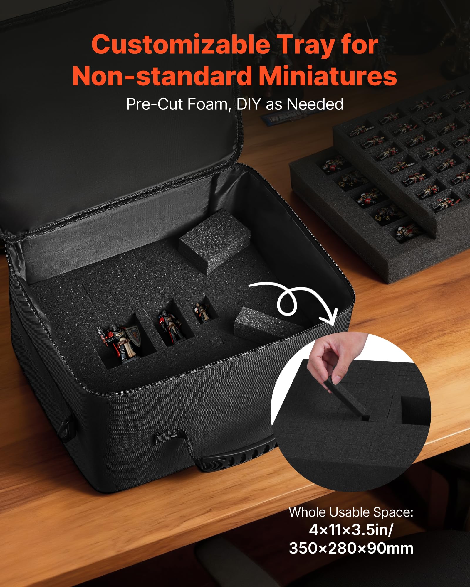 VEVOR Miniatures Storage Case for Warhammer 40k, Fits 500-750 Scale Models, Wooden Miniatures Display Holder with 5 Tray, Clear View Miniature