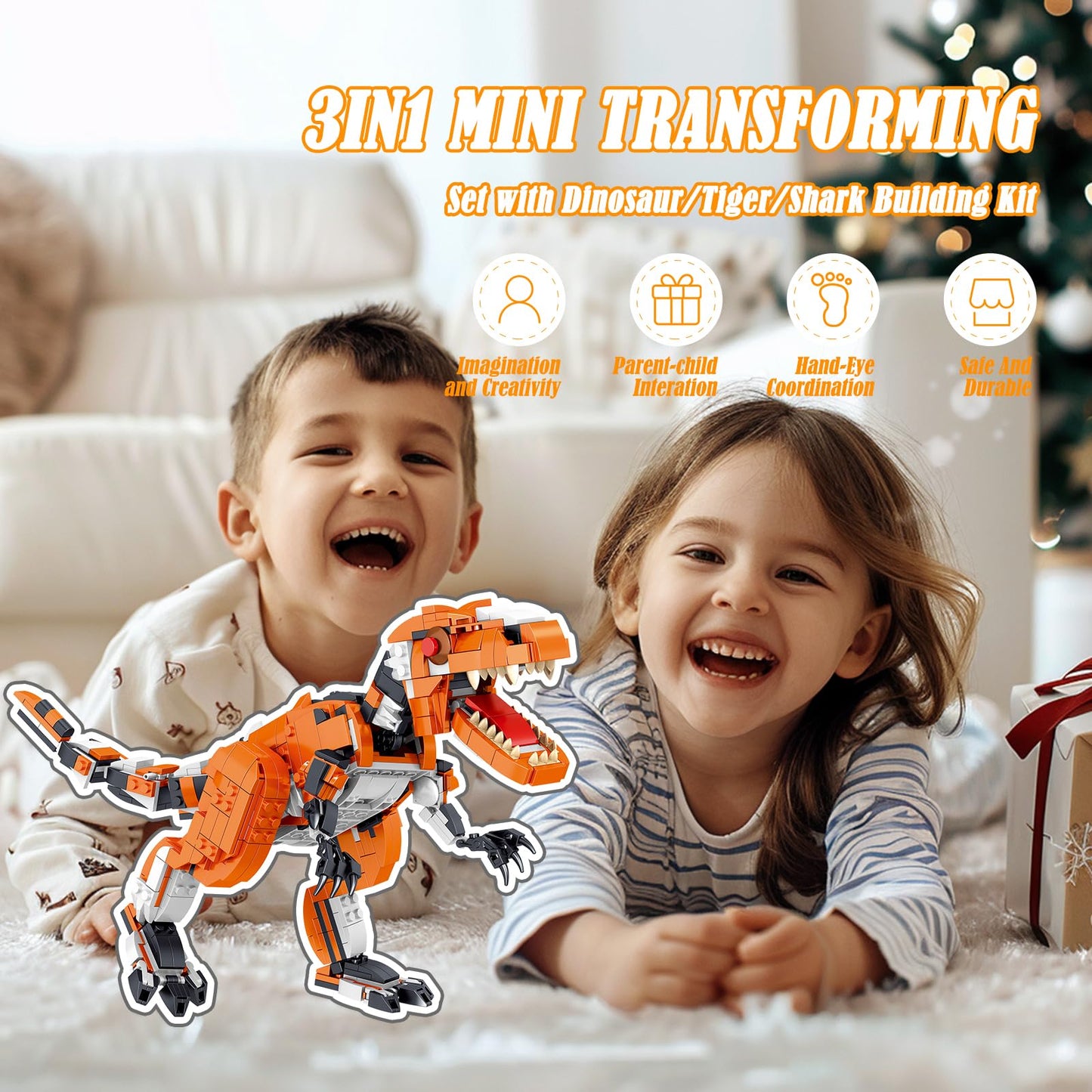 CAXIMSY Creator 3 in 1 Animal Building Block Set 1030 Pcs Transformable Dinosaur Tiger & Shark Model Kit for Adults and Teens Wildlife Figure Desktop