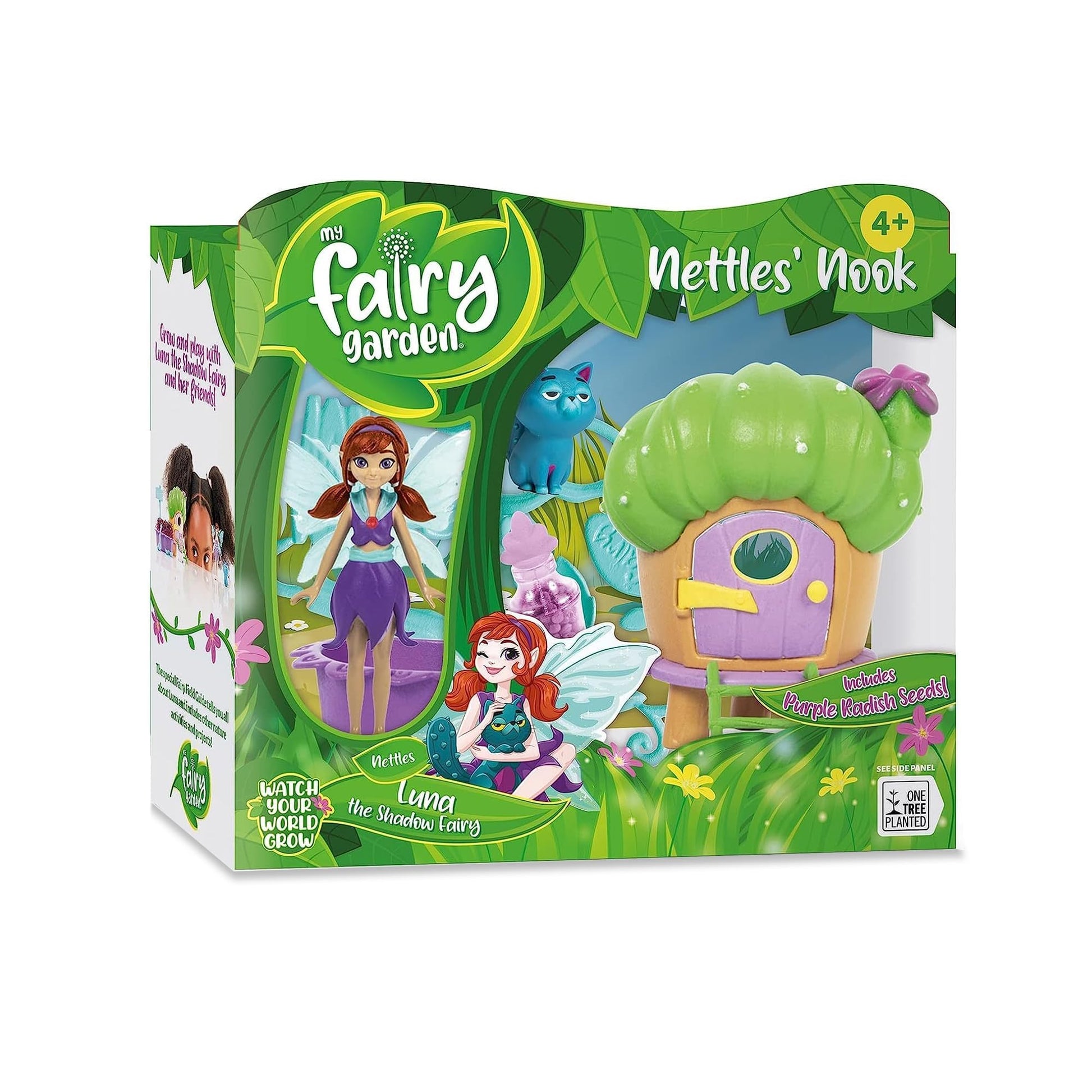 My Fairy Garden Nettles’ Nook Mini Terrarium- Tiny Garden with Shadow Fairy & Cat Doll - Grow Your Own Mini Garden Kit - Educational Playset