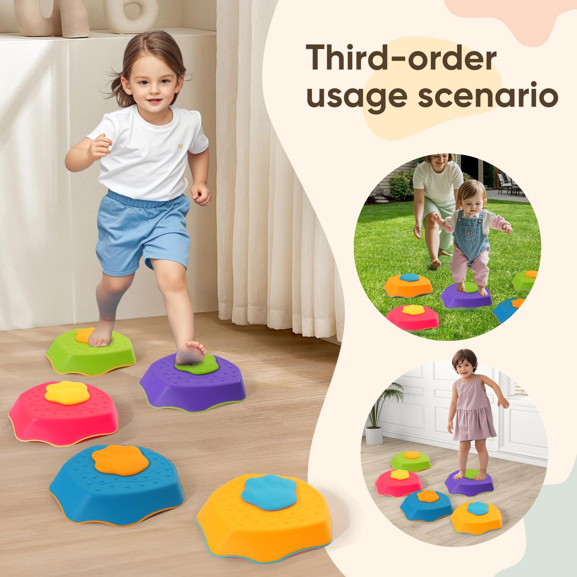 G-WING Stepping Stones for Kids, 5-Piece Balance Stones with SOUND EFFECTS & Non-Slip Base, Indoor/Outdoor Motor Skills Toys for Toddlers Age 3+