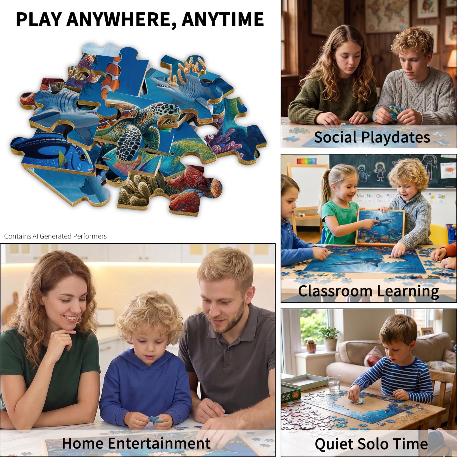 100 Pieces Puzzles for Kids Ages 4-8, Shark Educational Kids 100 Piece Puzzle, Children Jigsaw Puzzles Kids Puzzles, Educational Learning Puzzle Toys