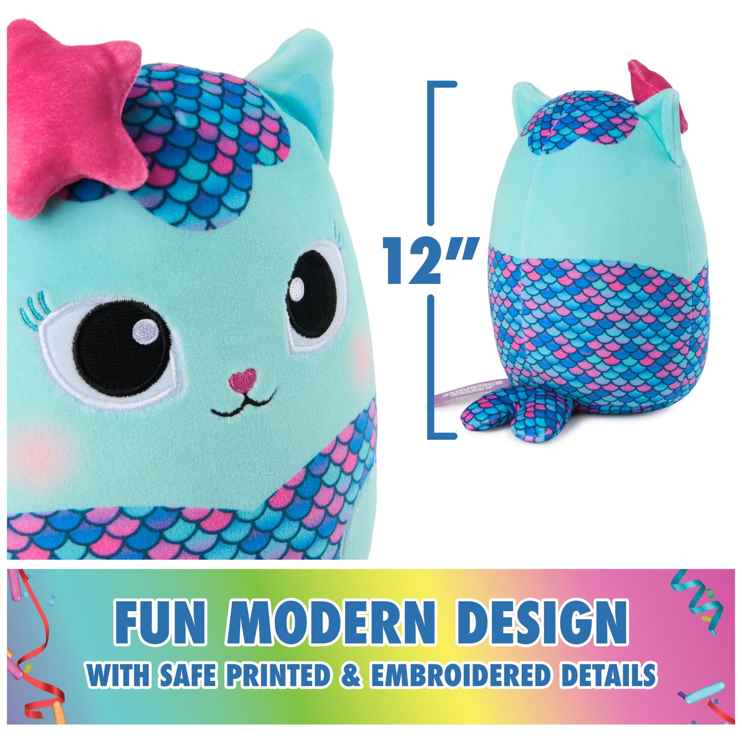 GUND Gabby’s Dollhouse Official Mercat Squishy Plush Toy, Cat Stuffed Animal, Squishy Toys for Ages 1 & Up, Blue, 12”