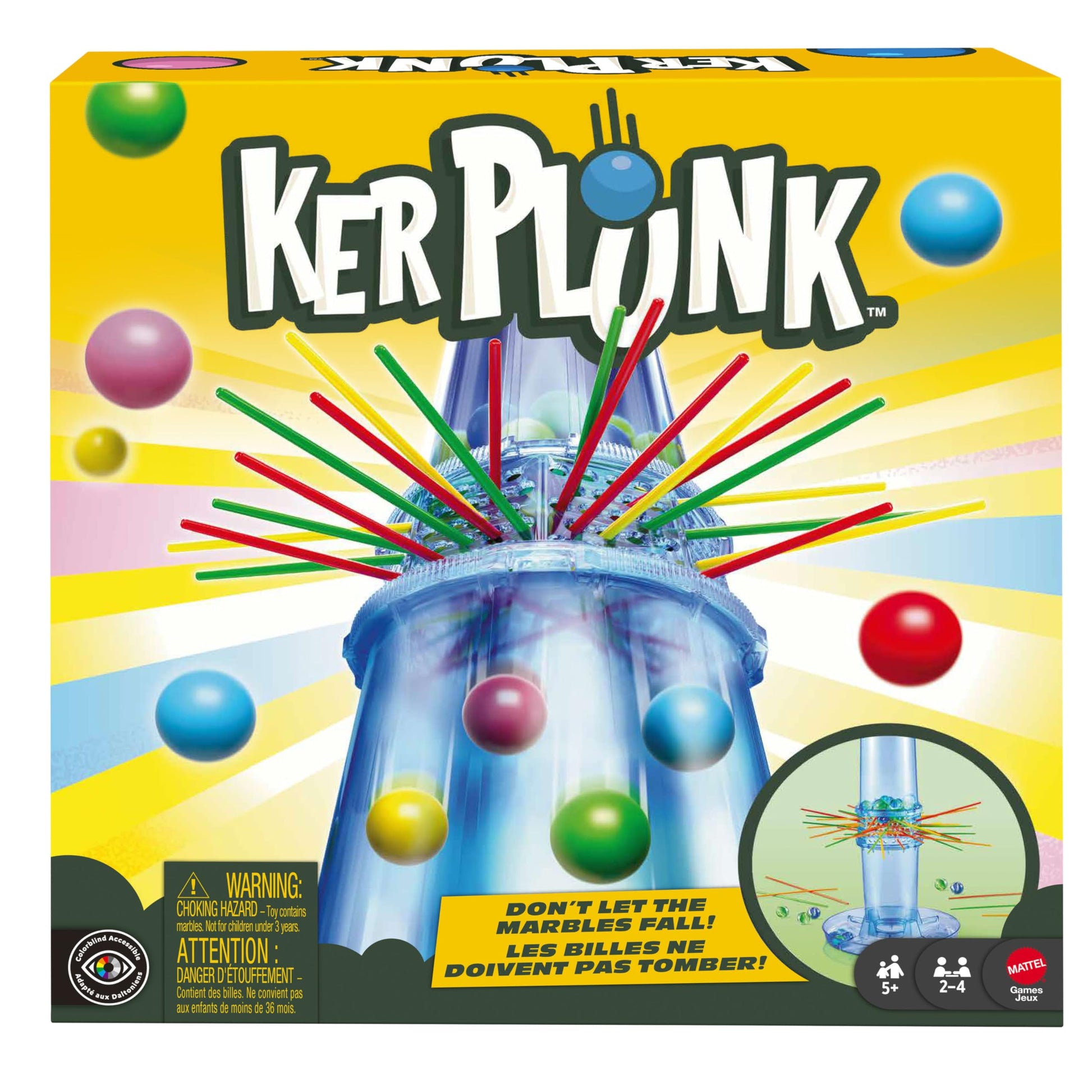 Mattel KerPlunk Kids Game, Easy-to-Learn Family Game for 2 to 4 Players, Don't Let The Marbles Fall