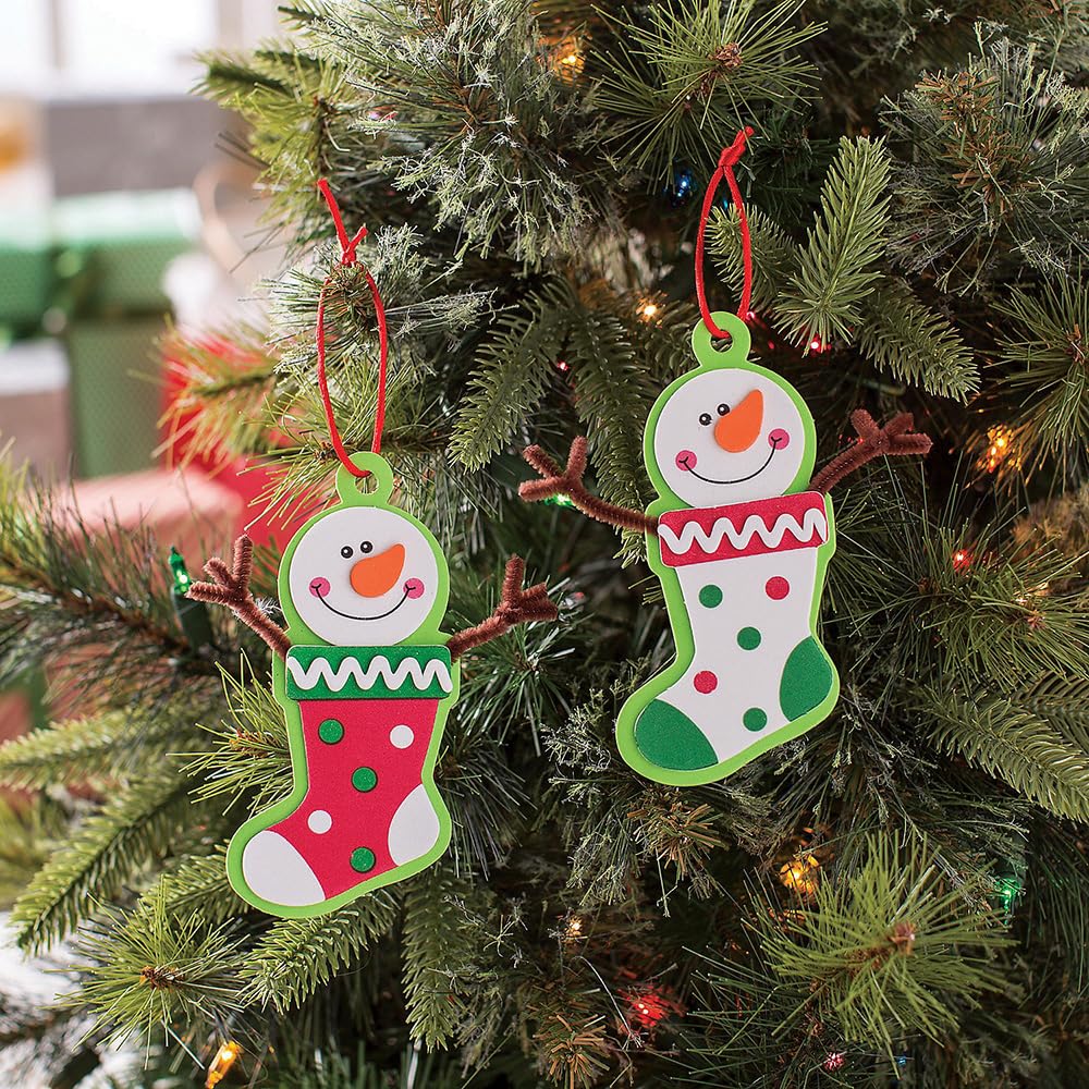 Fun Express Snowman Stocking Christmas Tree Ornament Craft Kit - Makes 12 - DIY Christmas Crafts for Kids