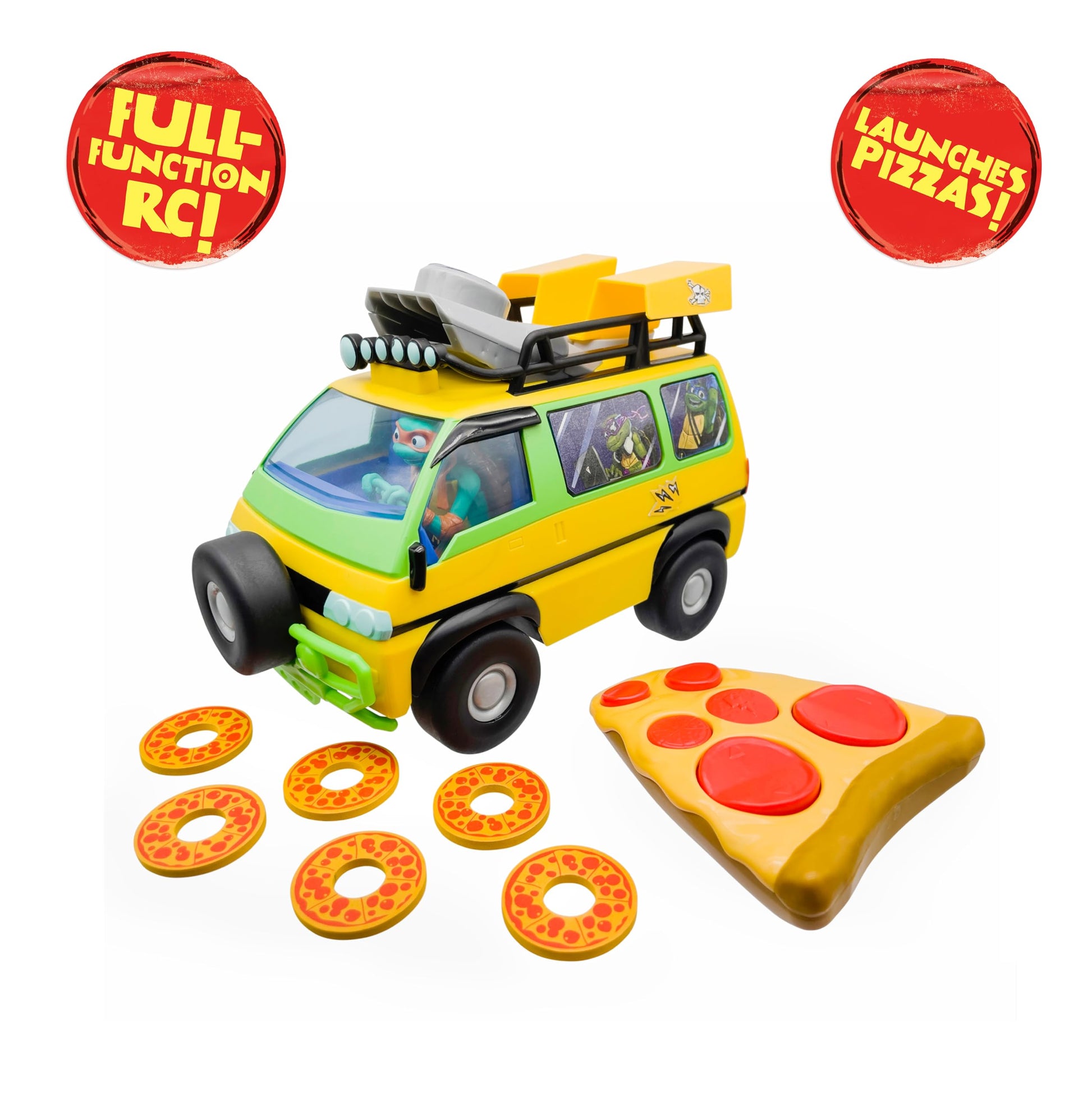 Teenage Mutant Ninja Turtles Toy, Pizza Blaster RC Vehicle with 6 Foam Pizza Launchers, TMNT Remote Control Toy for Kids, Mutant Mayhem, Ages 5+