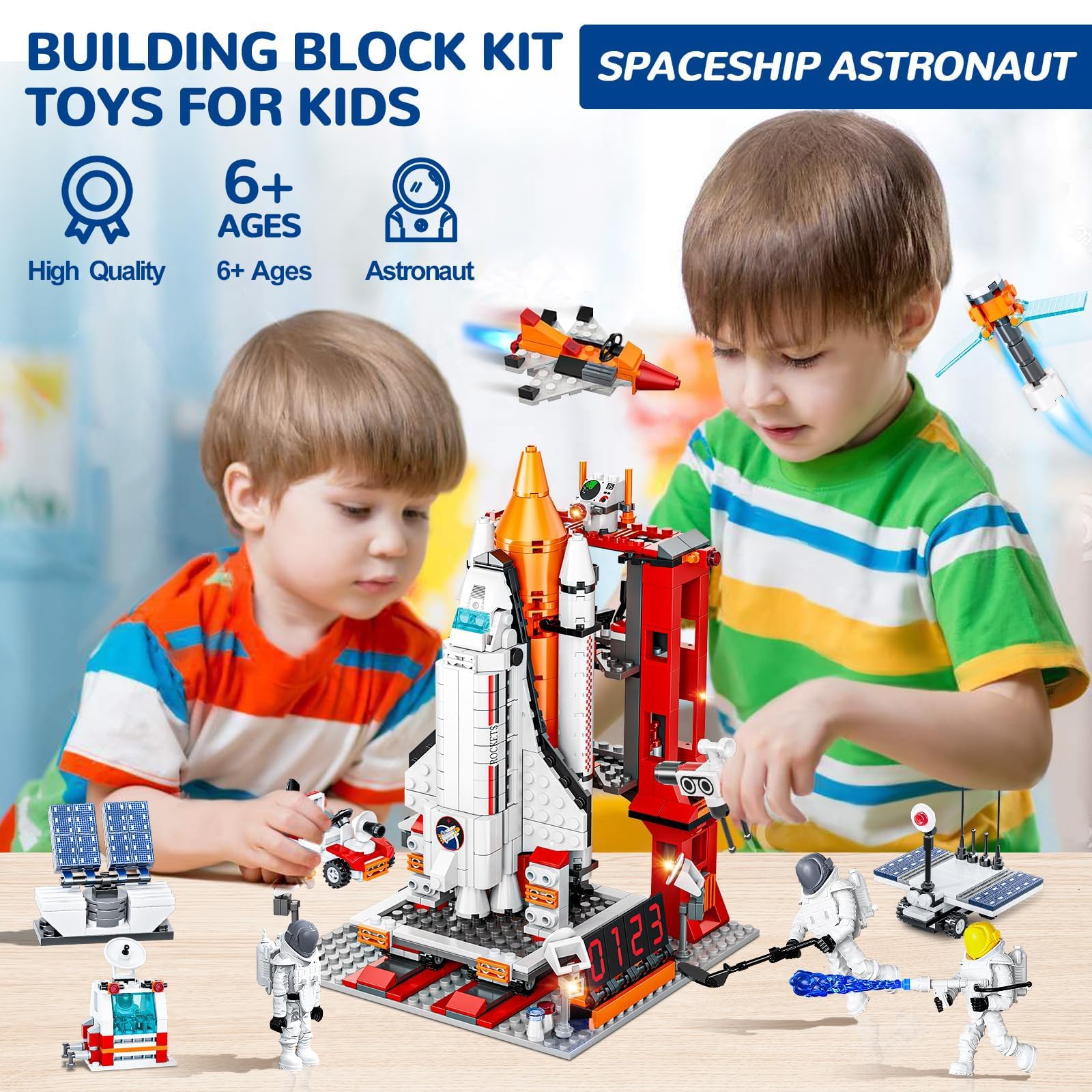 EXCOUP Space Exploration Shuttle Toys, 12-in-1 STEM Aerospace Building Kit Toy, Rocket Building Kit Toy with Launcher, Astronauts, Airplane Rocket