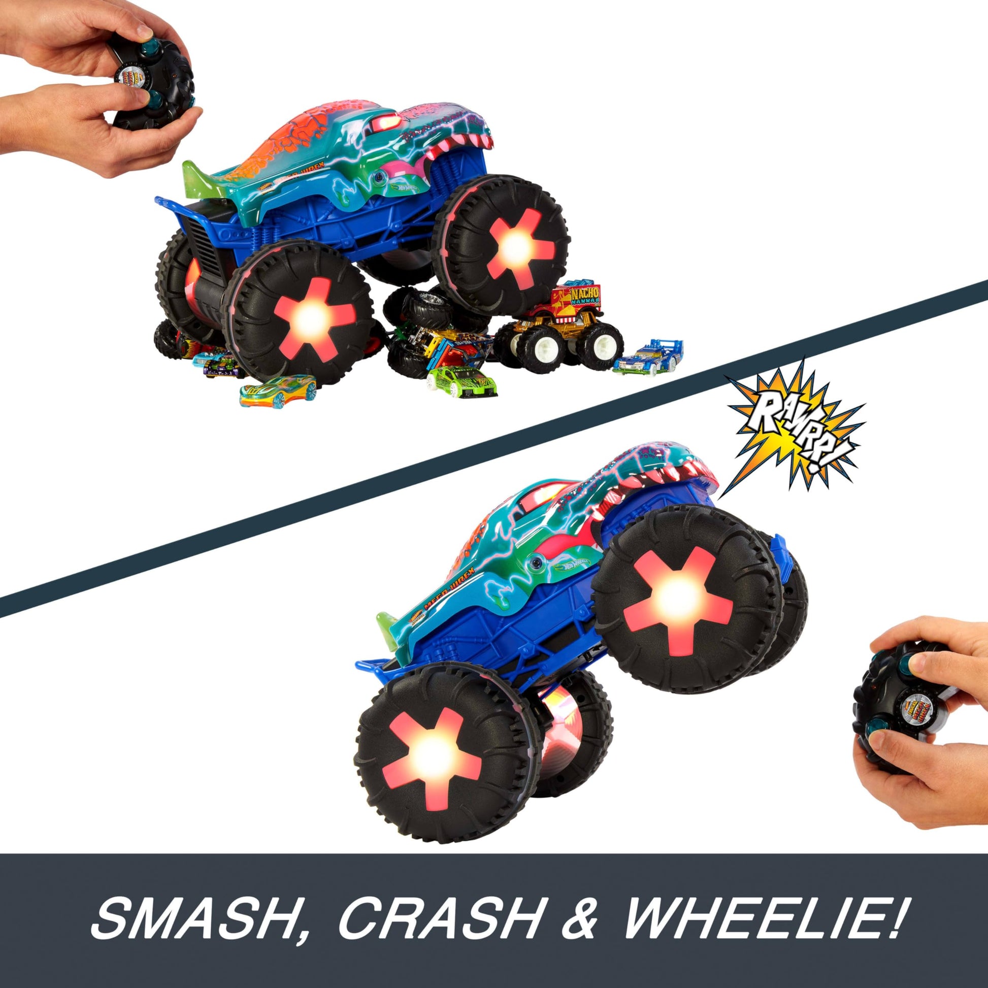 Hot Wheels Monster Trucks 1:15 Scale Mega-Wrex Alive Battery-Powered RC Vehicle with Lights & Sounds