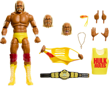Mattel WWE Ultimate Edition Action Figure & Accessories Set, Hulk Hogan 6-inch Collectible with Swappable Heads & Hands, 30 Articulation Points