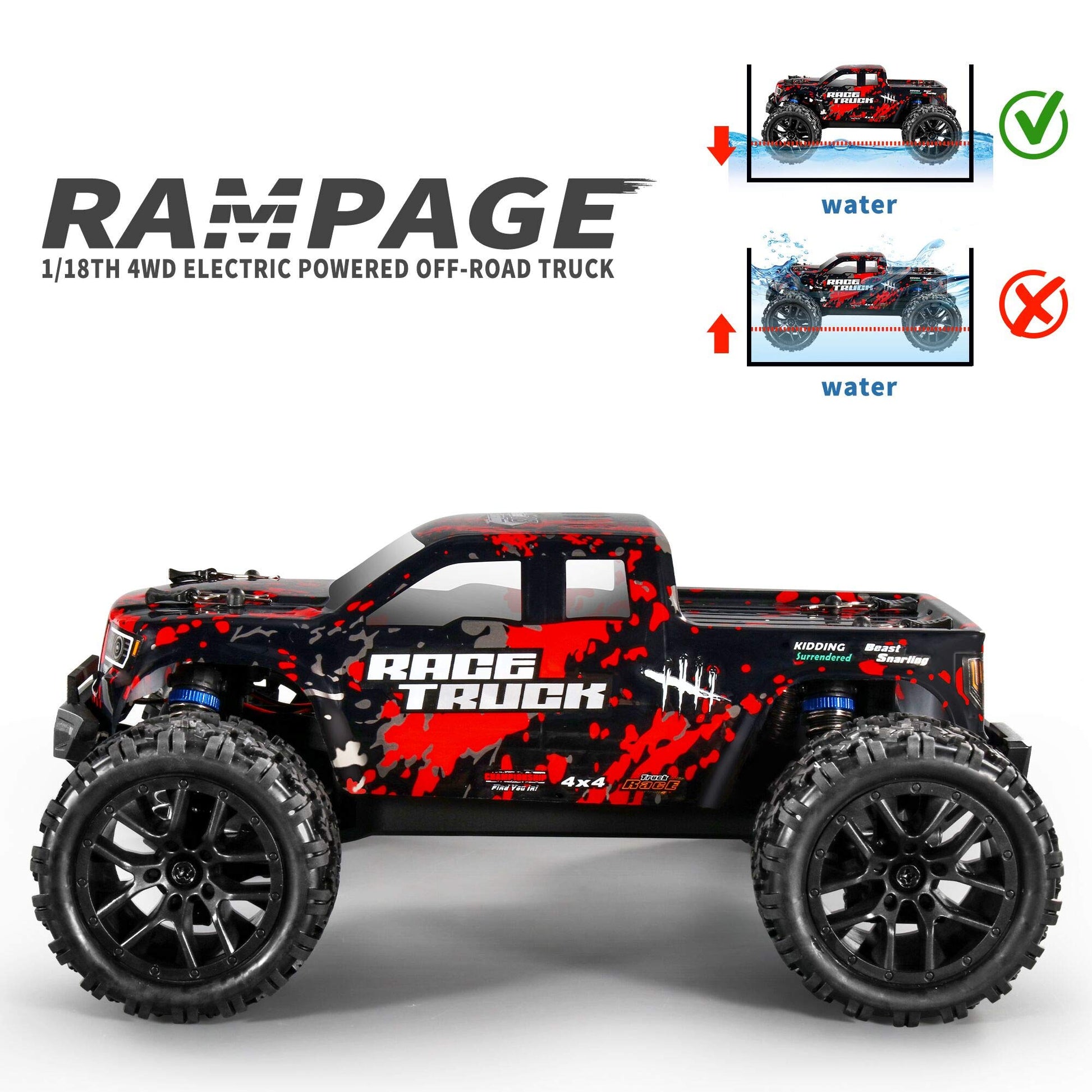 HAIBOXING 1/18 4WD RC Truck 36KM/H Waterproof 2 Batteries 2.4G Remote Car