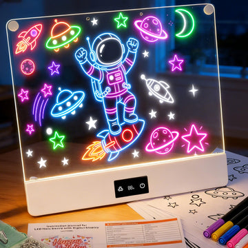 LED Drawing Board for Kid - Rechargeable 14" Doodle Glow Neon Art Note Boards, Holiday Birthday Gifts Toy for Kids Girls Boys Teens, Light Up Acrylic